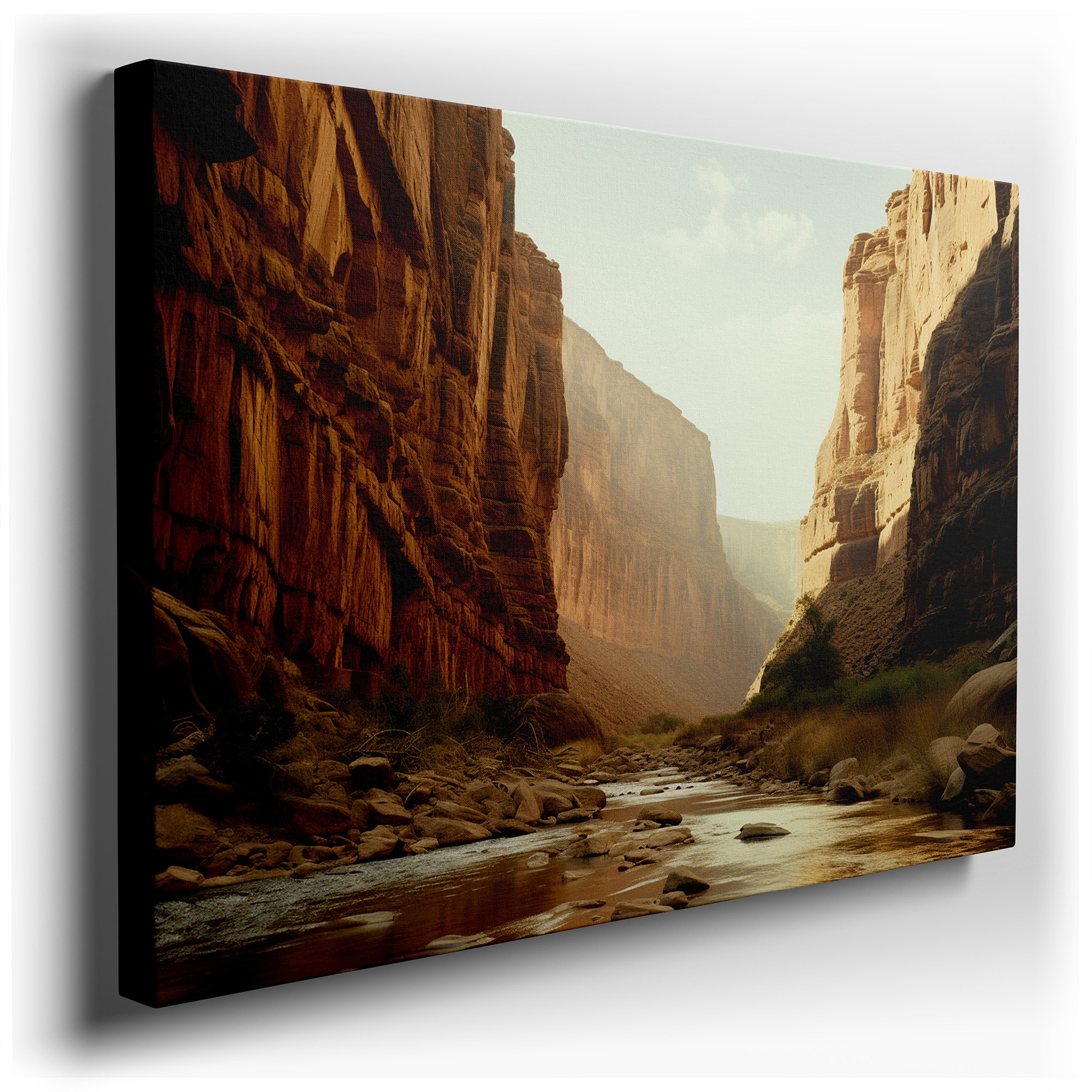 Sunlit Sandstone Canyon with Meandering River Large Canvas Wall Art for Office and Bedroom Decor wrapped canvas - main