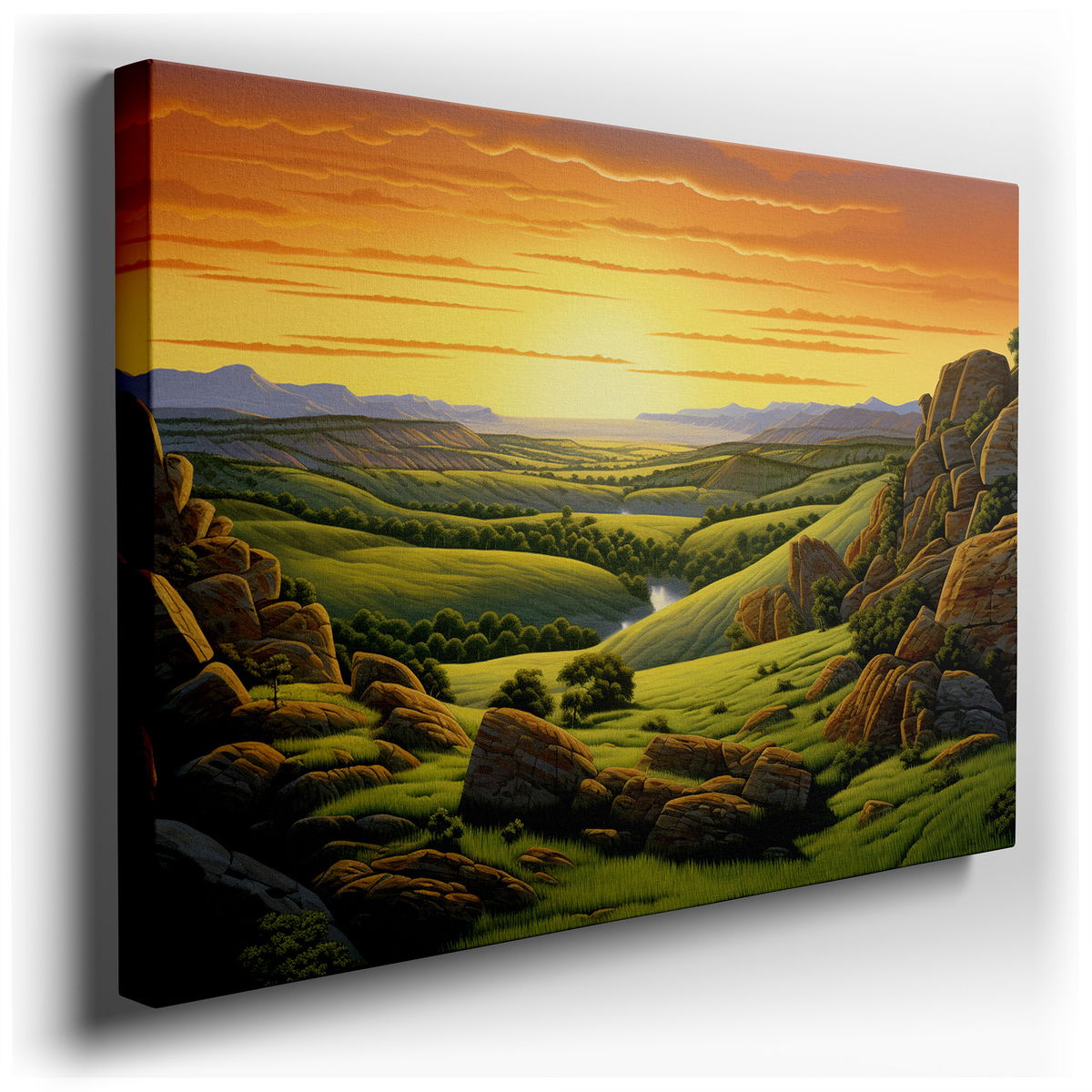 Sunrise Over Rolling Hills - Tranquil Landscape Canvas Wall Art