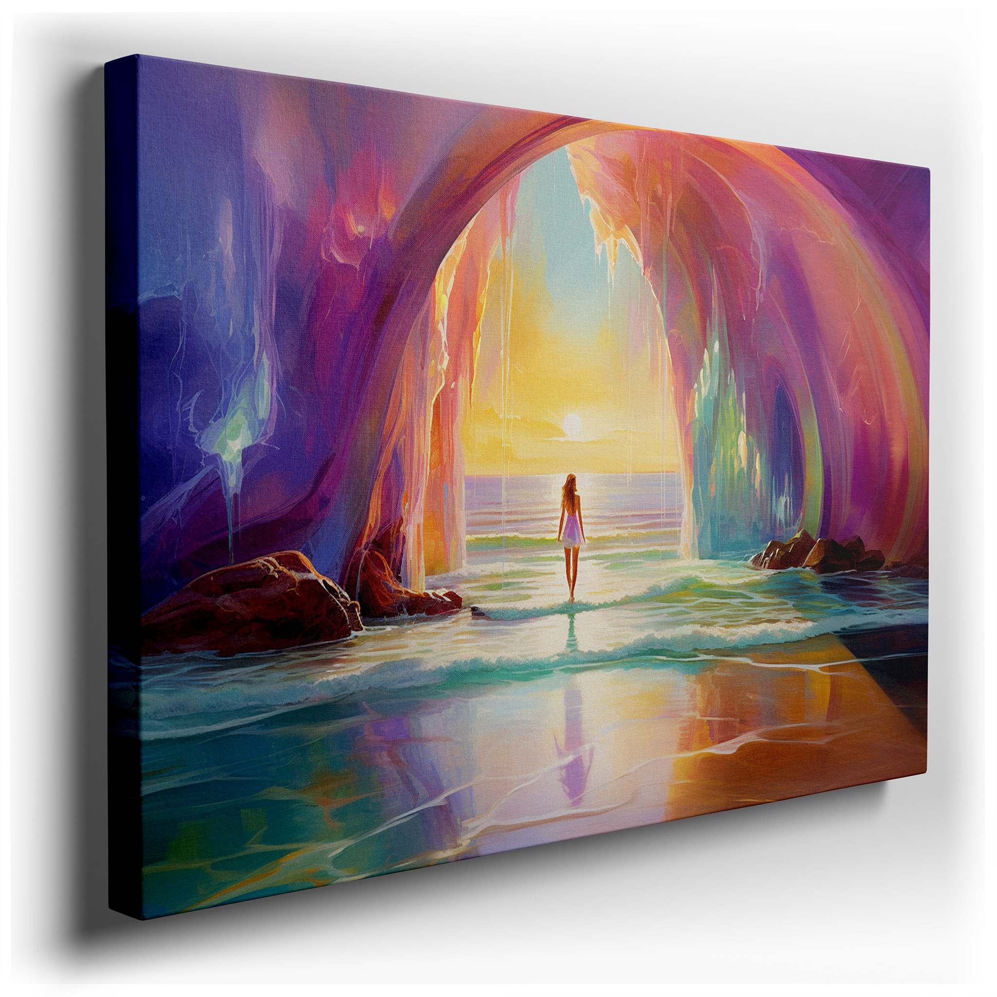 Sunset Archway Gateway to Serenity, Tranquil Ocean Hues Large Canvas Wall Art for Office and Bedroom Decor wrapped