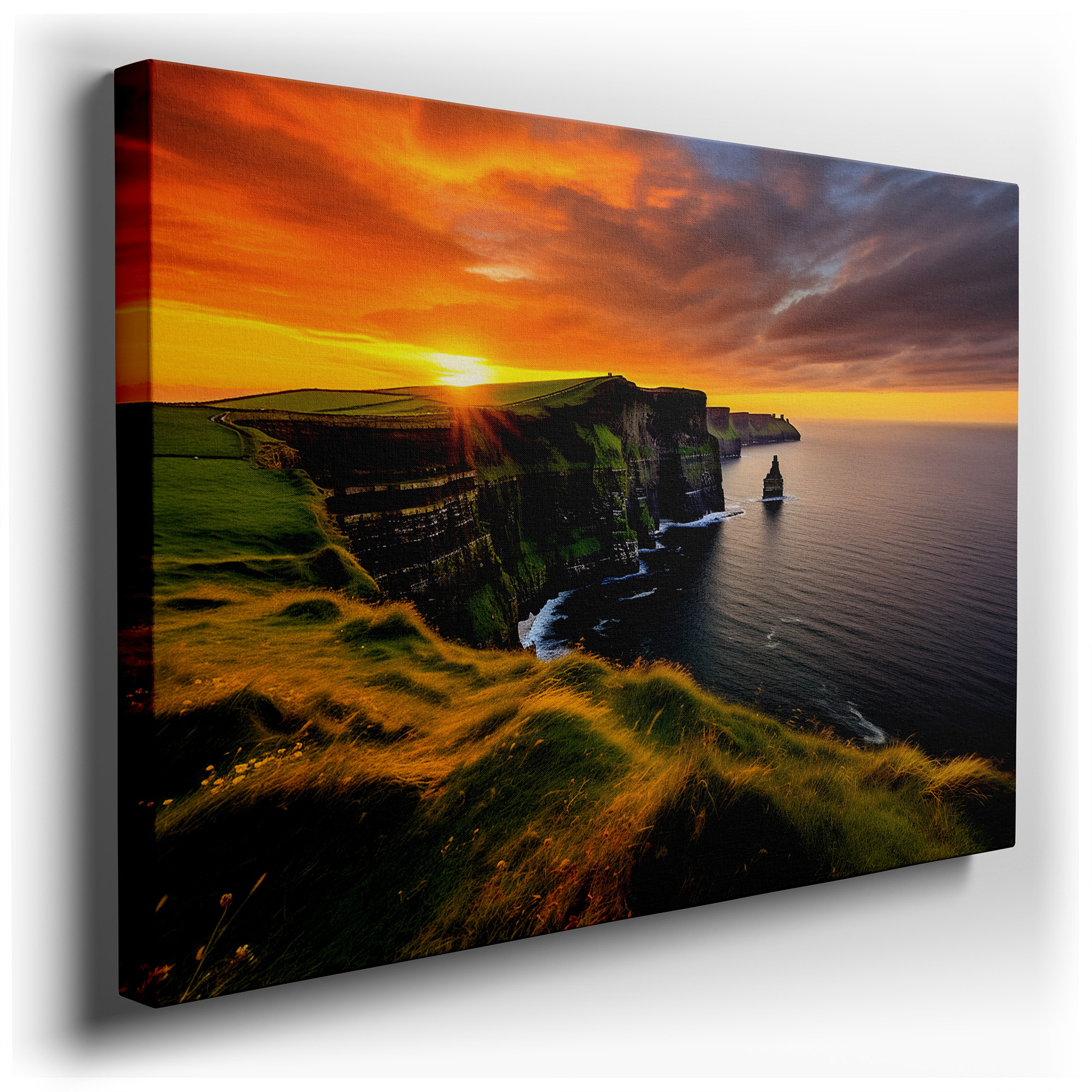 Sunset at the Majestic Cliffs of Moher Overlooking the Atlantic - Large Canvas Wall Art for Office and Bedroom Decor