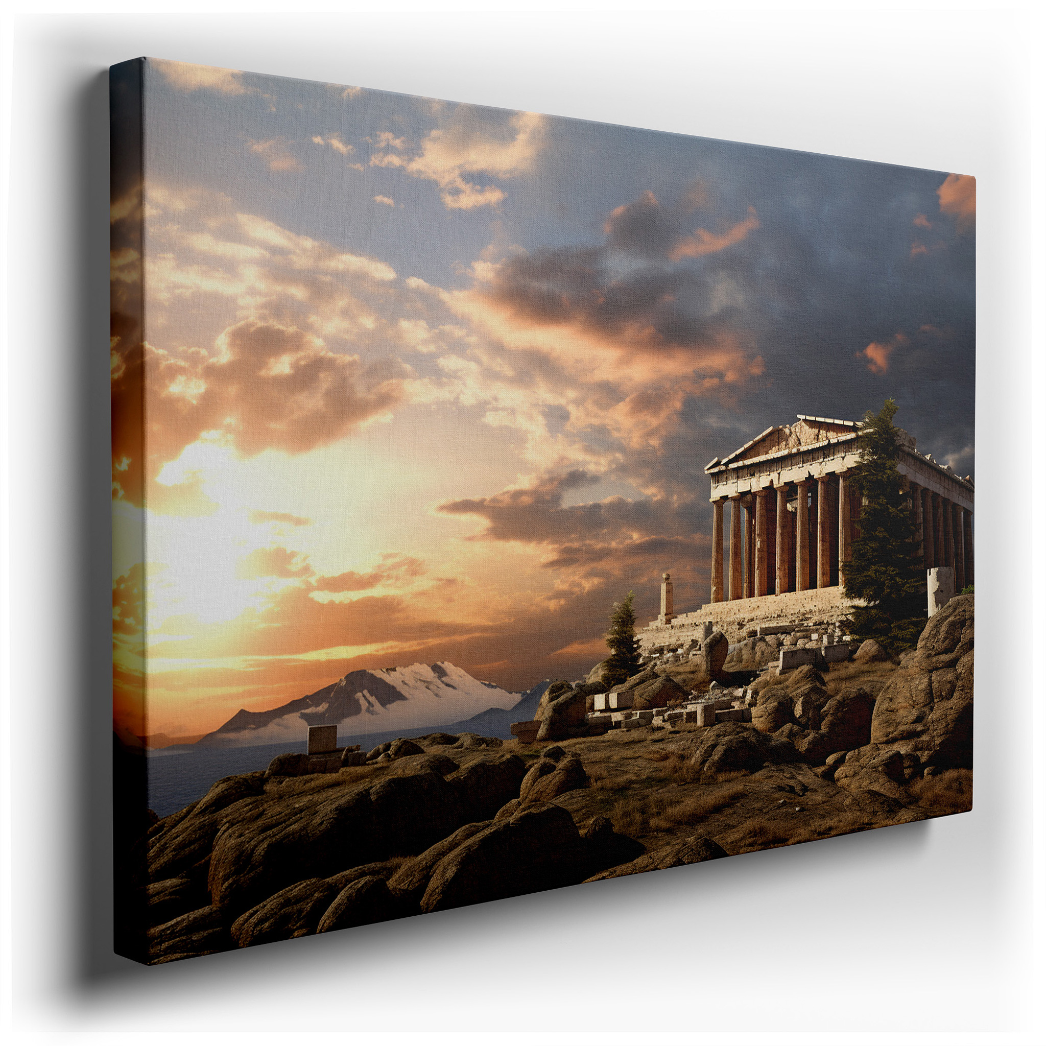 Sunset at the Majestic Temple: A Tribute to Timeless Elegance - Large Canvas Wall Art for Office and Bedroom Decor