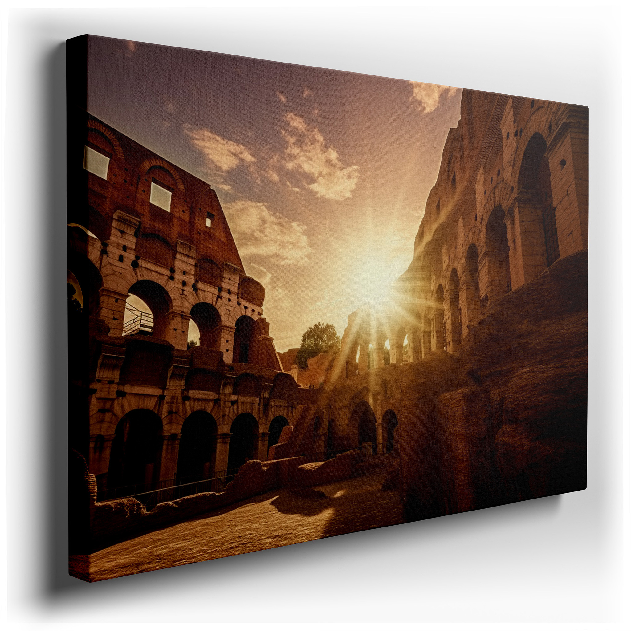 Sunset at the Roman Colosseum - Majestic Historical Warmth Large Wall Art, Canvas, Decor for Office and Bedroom wrapped