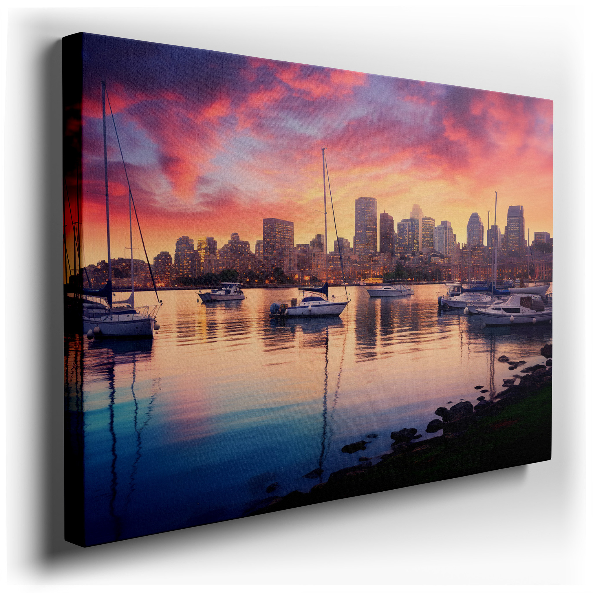 Sunset City Skyline - Captivating Urban Energy Meets Serene Nature Large Wall Art, Canvas Wall Art, Wall Decor, Office