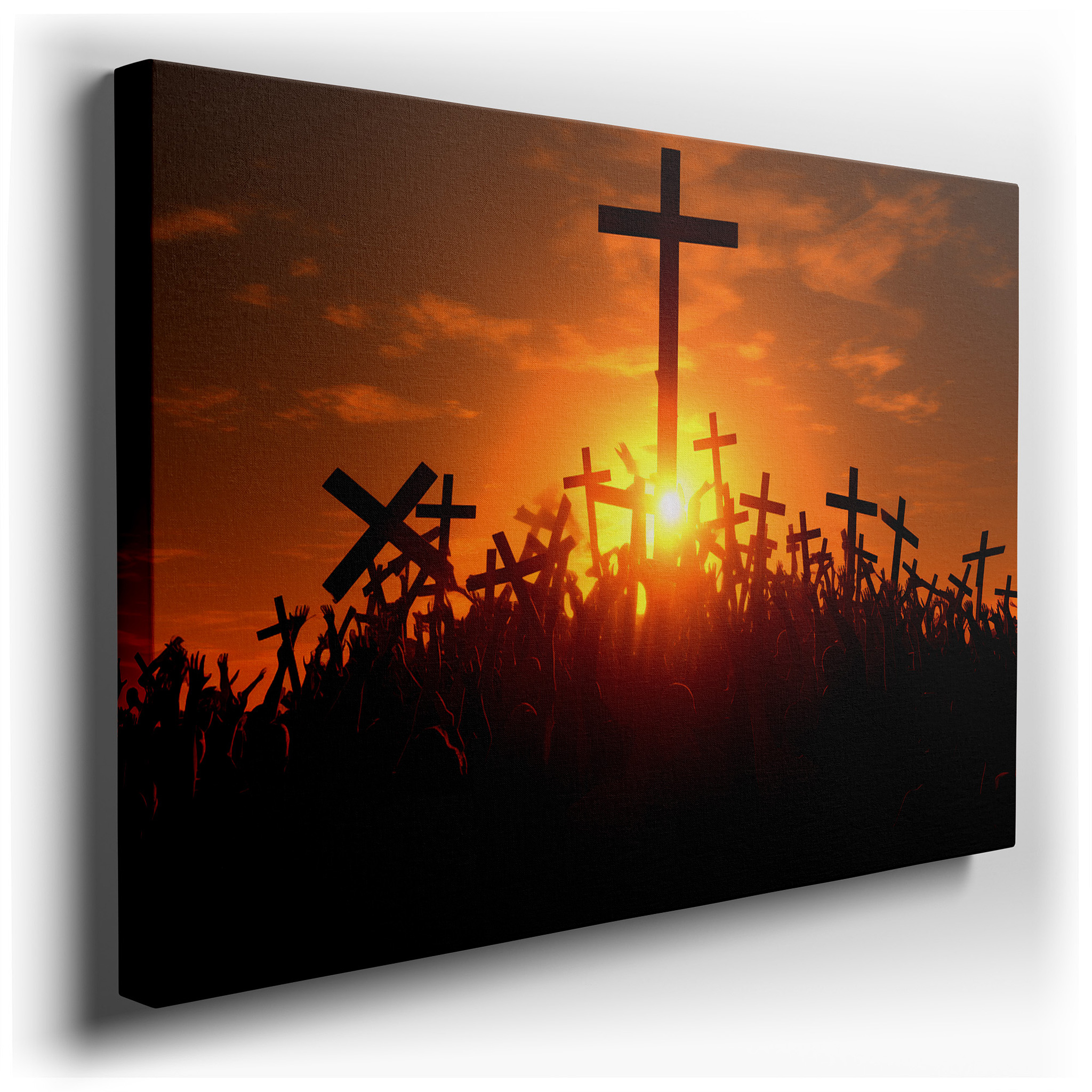 Sunset Gathering Wall Art: Faith, Unity, and Renewal in Warm Hues - Large Canvas for Office, Bedroom, and Living Room