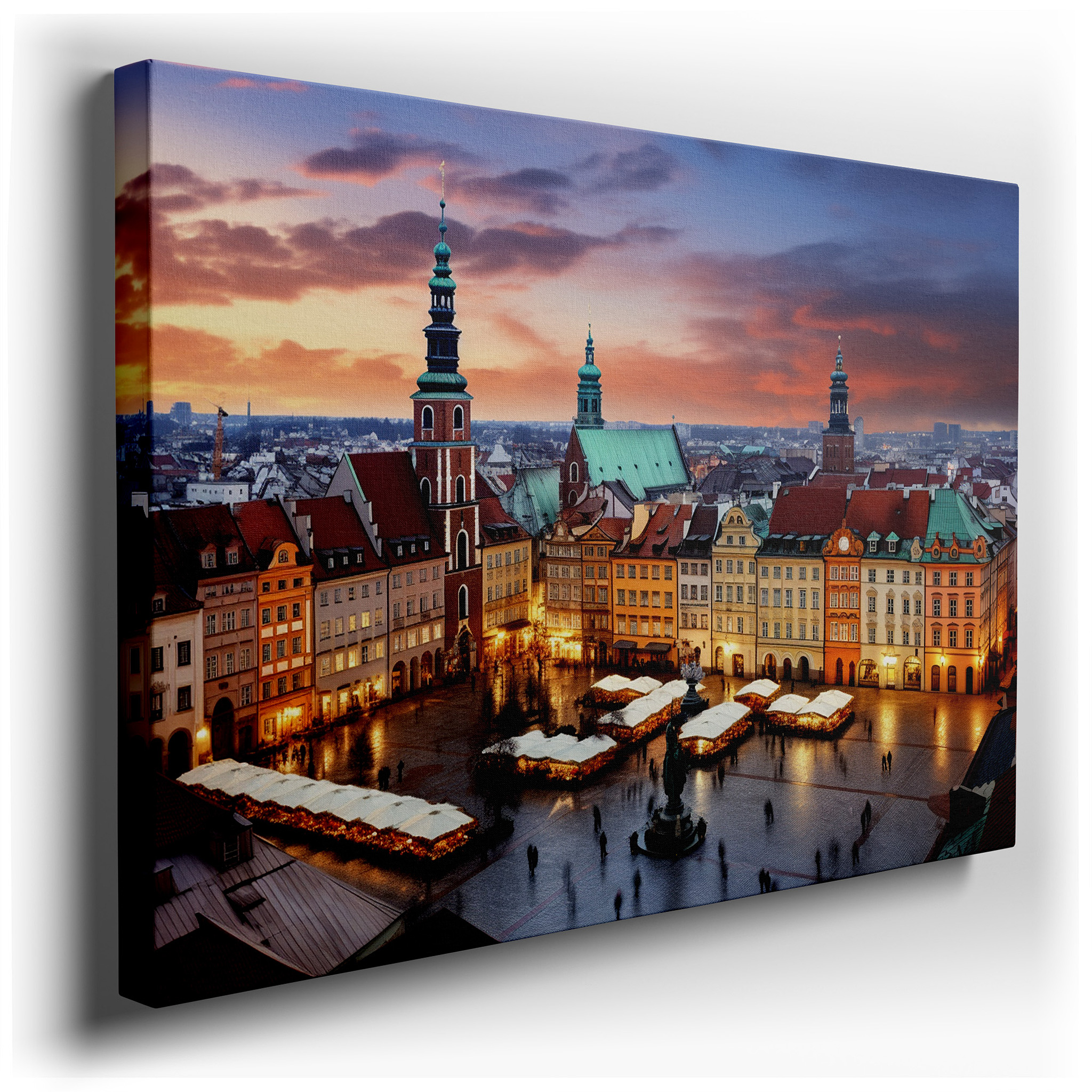 Sunset Glow Over Historic Town Square: A Display of Architectural Beauty and Community Spirit - Large Wall Art, Canvas