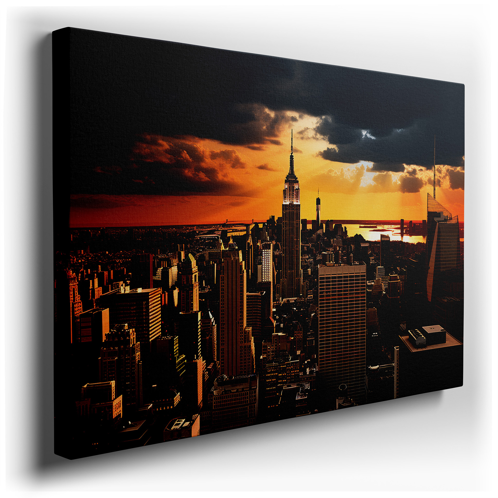 Sunset Illumination of the Empire State Building, Warm Golden Cityscape Large Wall Art, Canvas Wall Art, Wall Decor for