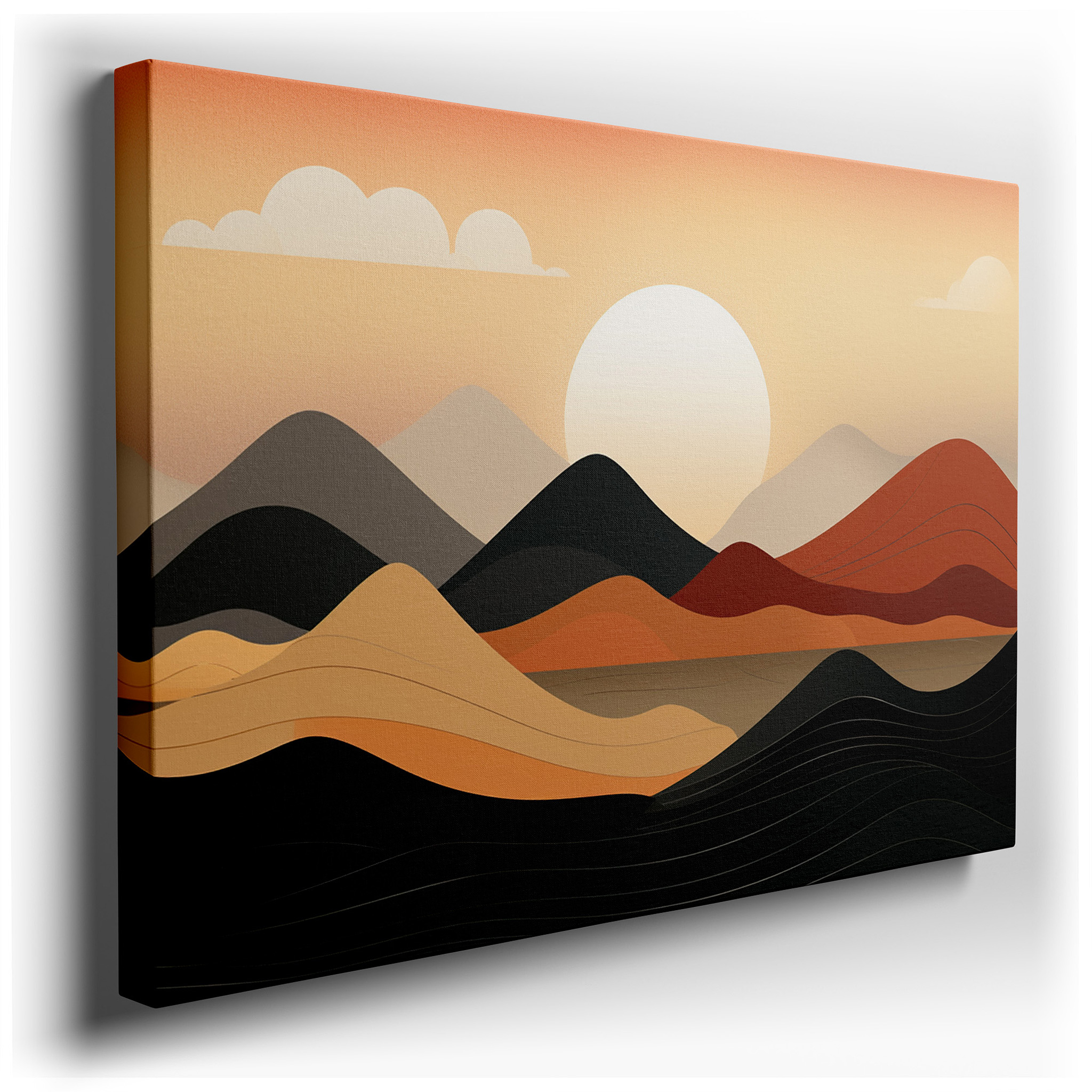 Sunset - Inspired Abstract Landscape, Serene Flowing Lines, Large Canvas Wall Art for Tranquil Spaces, Ideal for Office