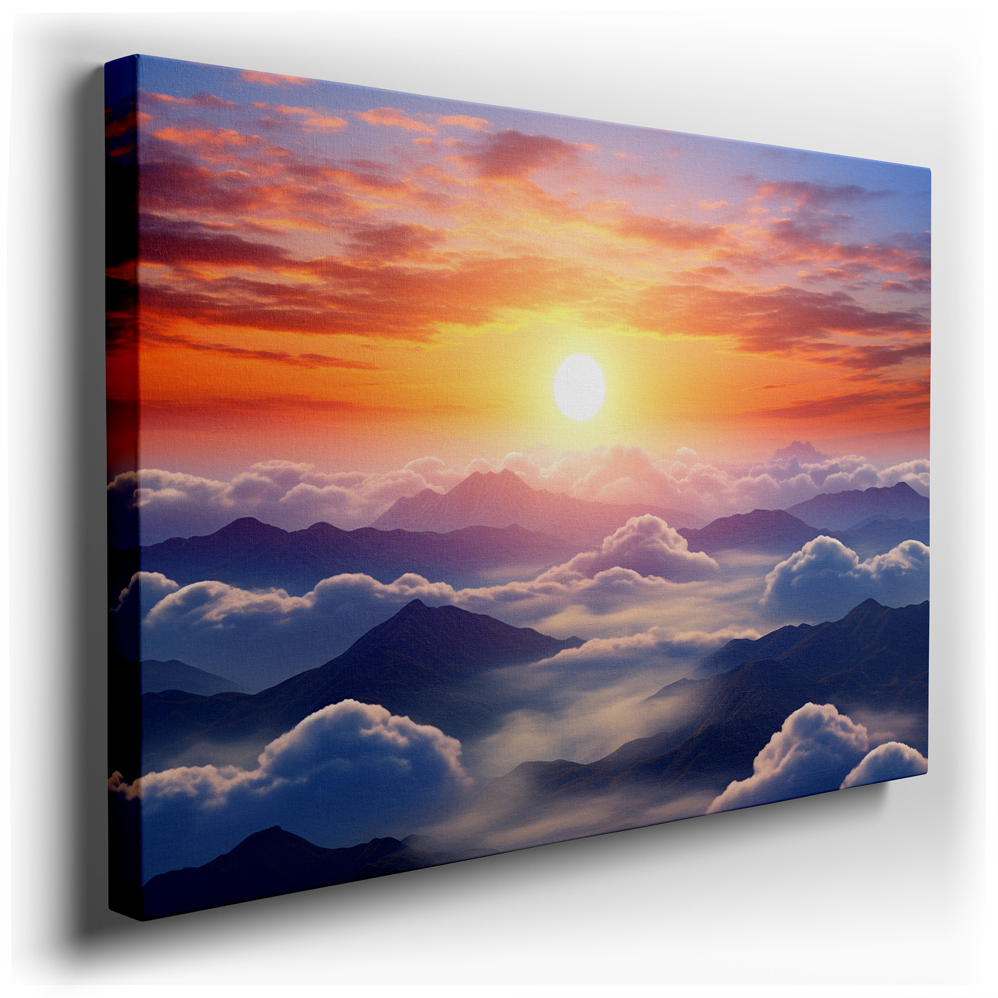 Sunset Majesty and Ethereal Clouds Over Rugged Mountains, Tranquil Hues Large Canvas Wall Art for Office and Bedroom
