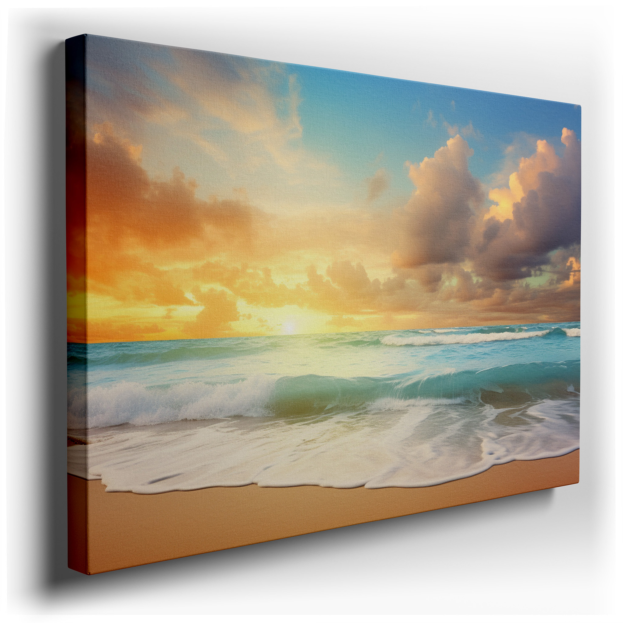 Sunset Ocean Splendor - Peaceful Haven with Fiery Skies and Gentle Waves Large Wall Art, Canvas Wall Art, Wall Decor