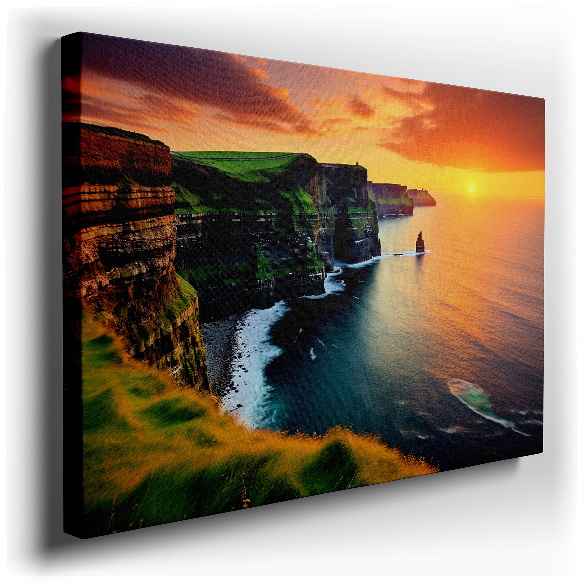 Sunset Over Majestic Cliffs and Ocean - Serene Nature's Beauty Large Wall Art, Canvas Wall Art, Wall Decor for Office