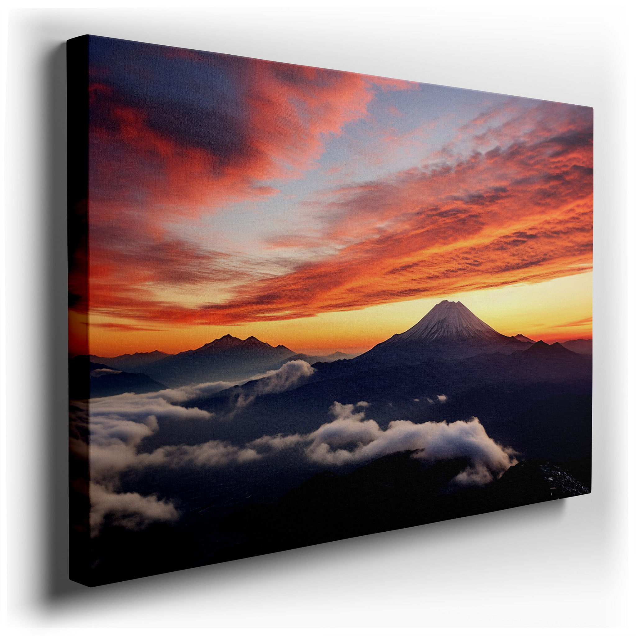 Sunset Over Majestic Mount Fuji, Large Wall Art Featuring Vibrant Oranges and Purples, Canvas Wall Art for Office and