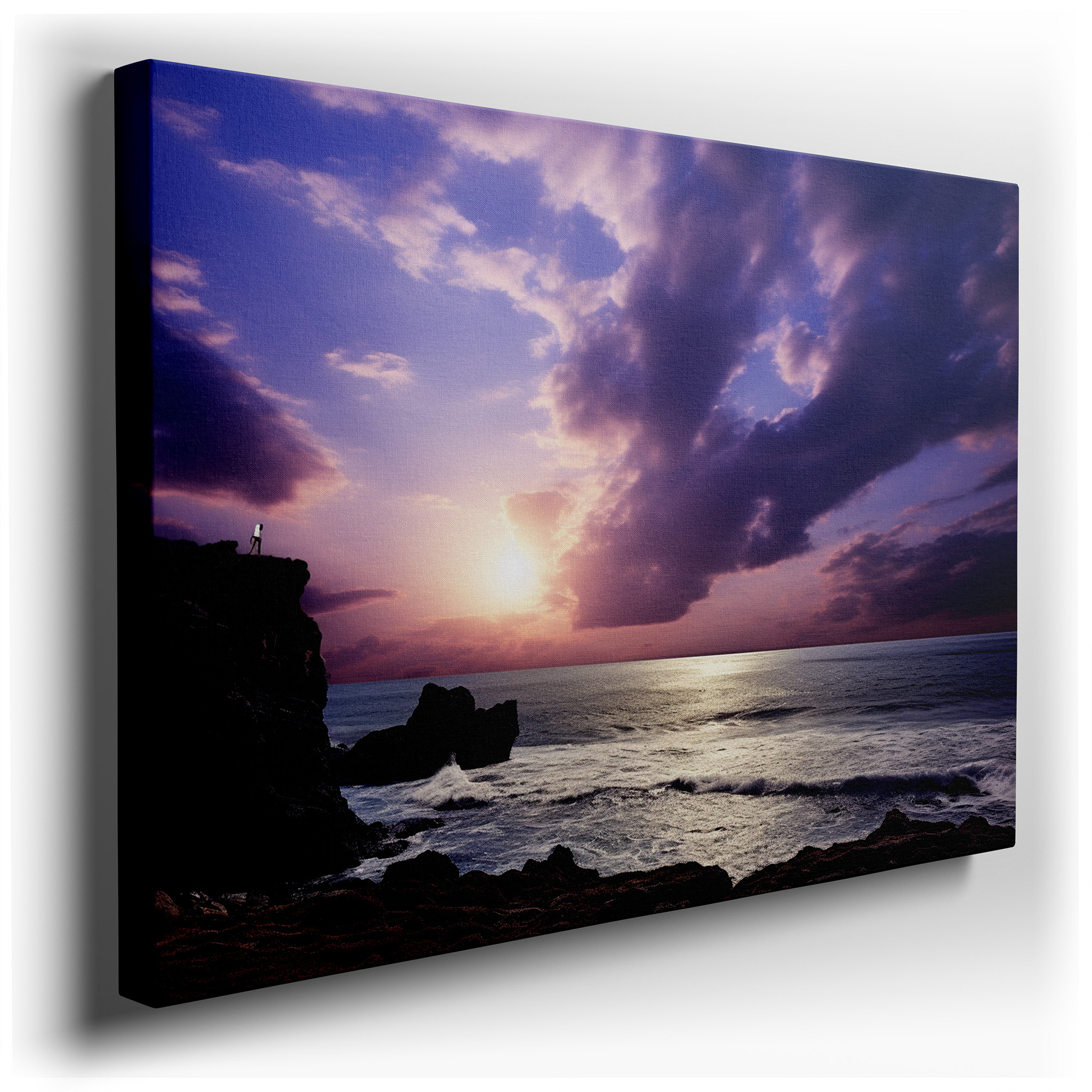 Sunset Over Ocean: Serene Sanctuary with Fiery Skies and Whispering Waves - Large Canvas Wall Art for Home and Office