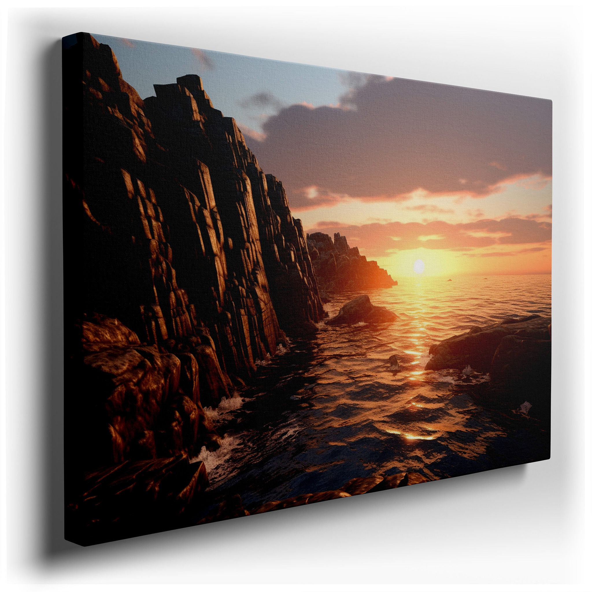 Sunset Over Rugged Coastline: A Symphony of Light and Tranquility - Large Canvas Wall Art for Office and Bedroom Decor