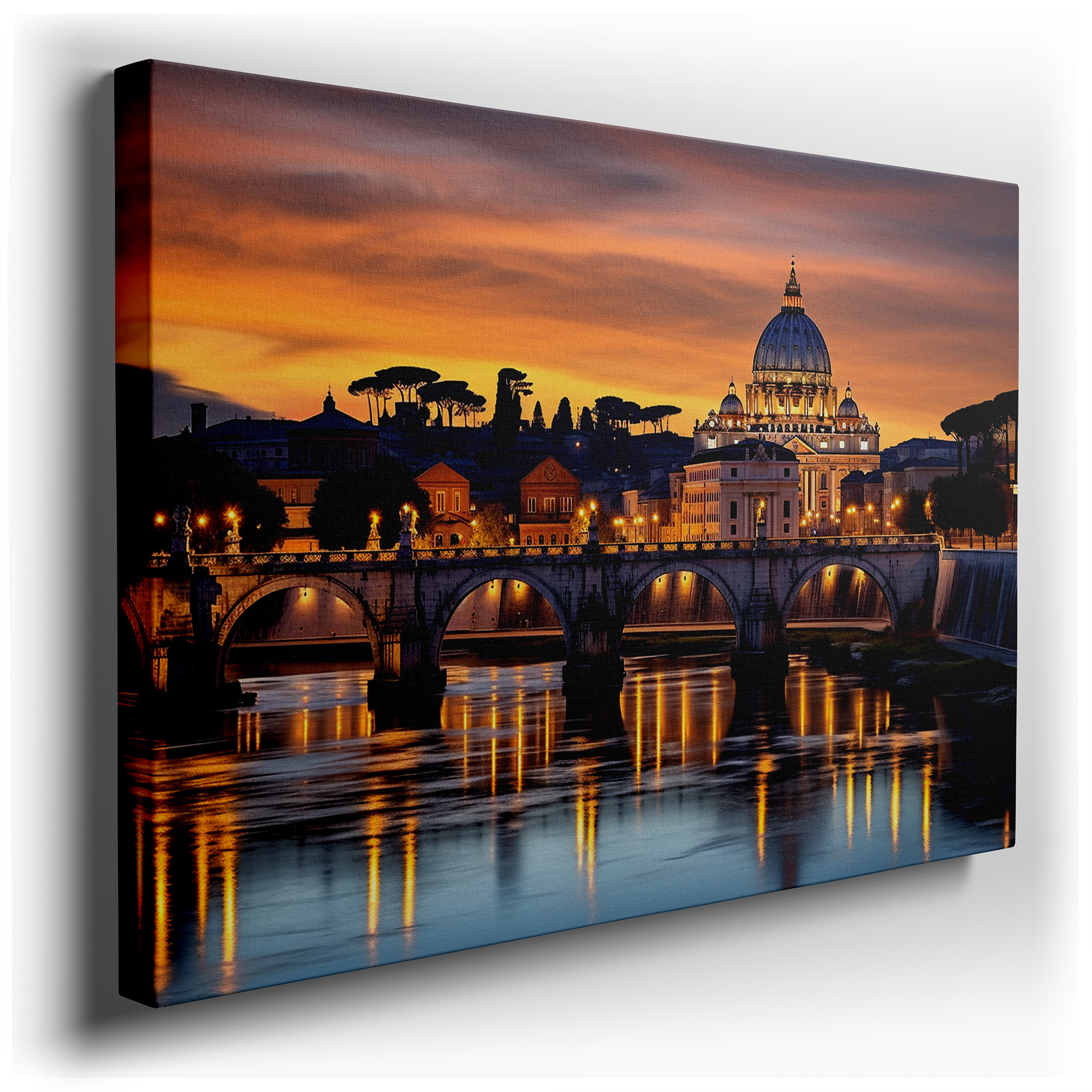Sunset Over St. Peter's Basilica Wall Art: A Symphony of Light and Reflection - Large Canvas Art for Office and Bedroom