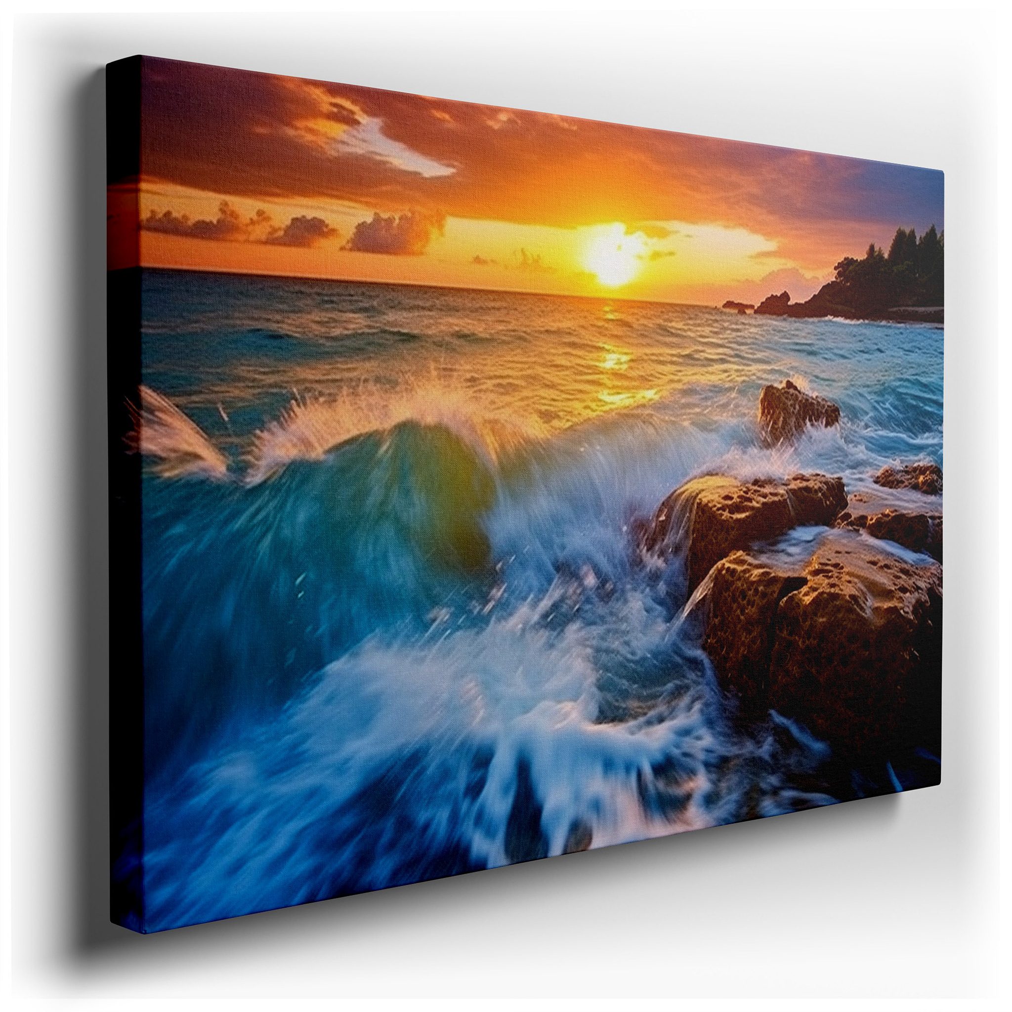 Sunset Over the Ocean: A Striking Blend of Orange and Blue on the Horizon - Large Canvas Wall Art for Office and