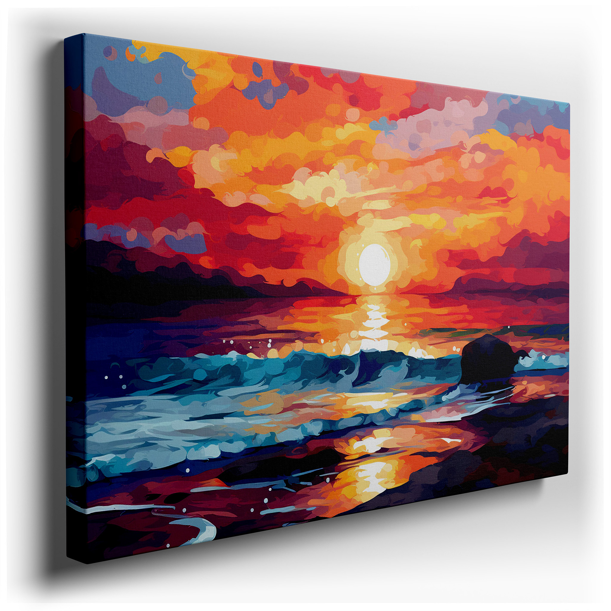 Sunset Over the Ocean: A Symphony of Fiery Hues and Tranquil Waves - Large Canvas Wall Art for Office and Bedroom Decor