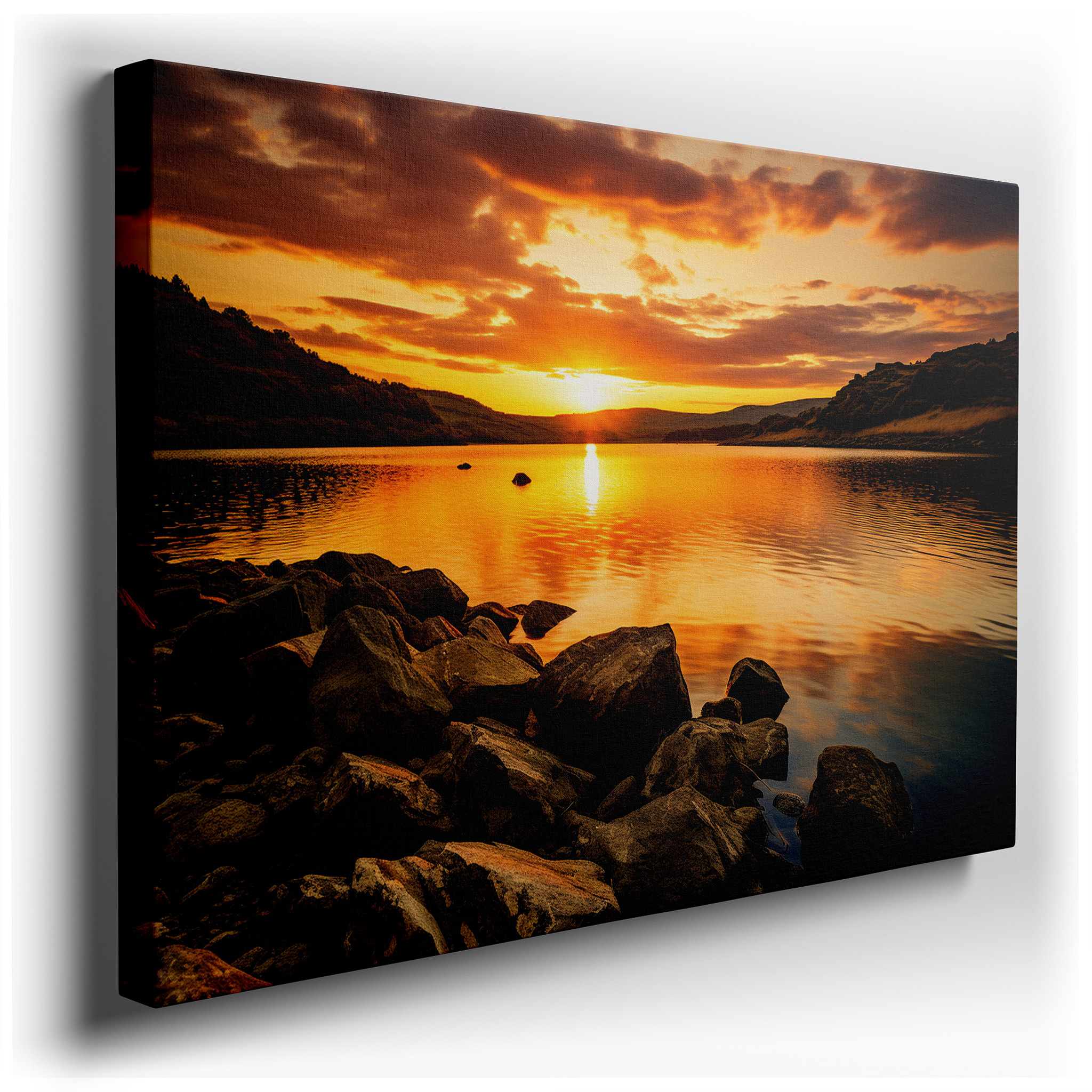 Sunset Over Tranquil Lake - Serene Nature Reflections Large Wall Art, Canvas Wall Art, Wall Decor for Office and