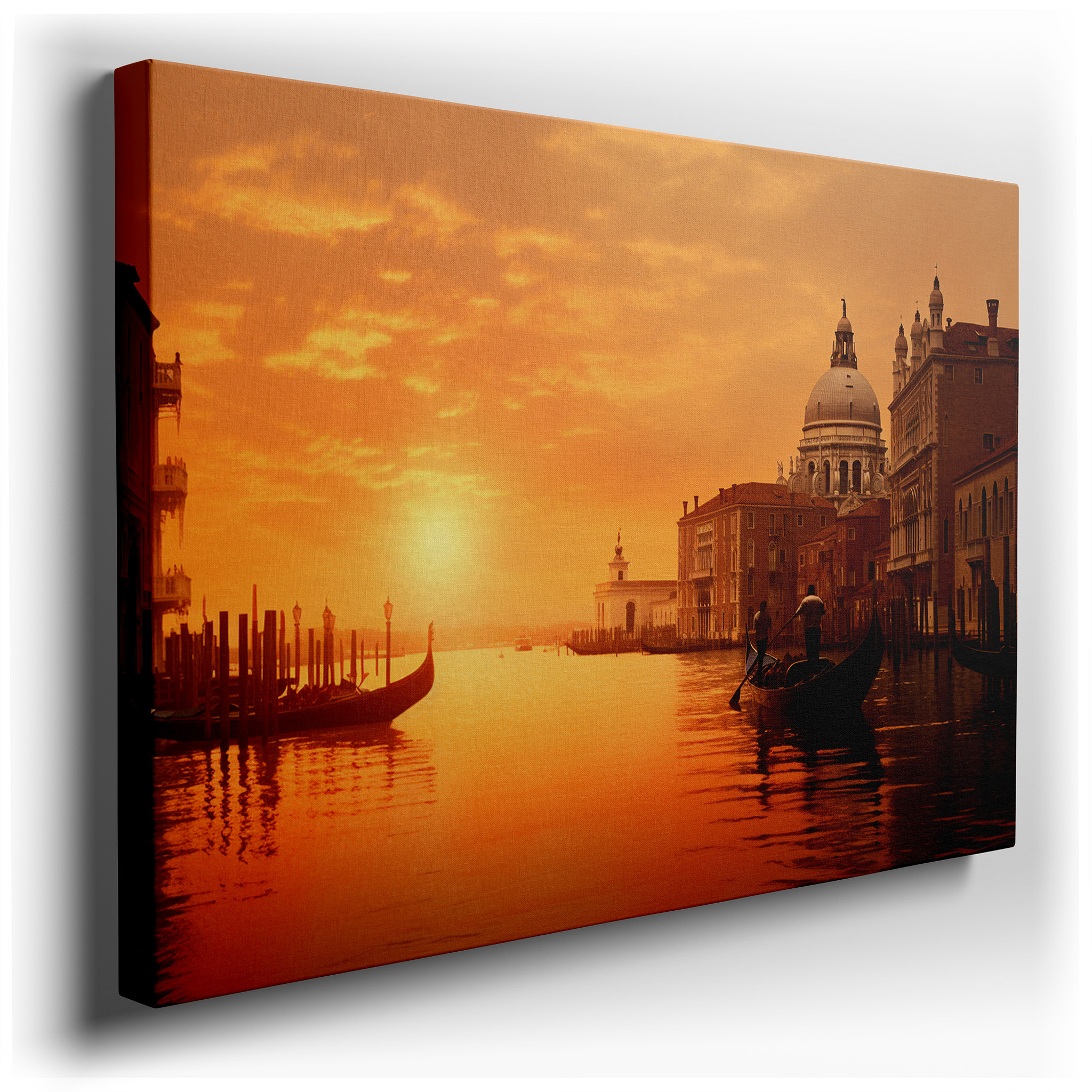 Sunset Over Venice Wall Art: Serene Canalscape with Gondolas and Gothic Architecture - Large Canvas Art for Home and