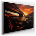 Sunset River and Industrial Bridge Scene - Colorful Canvas Wall Art