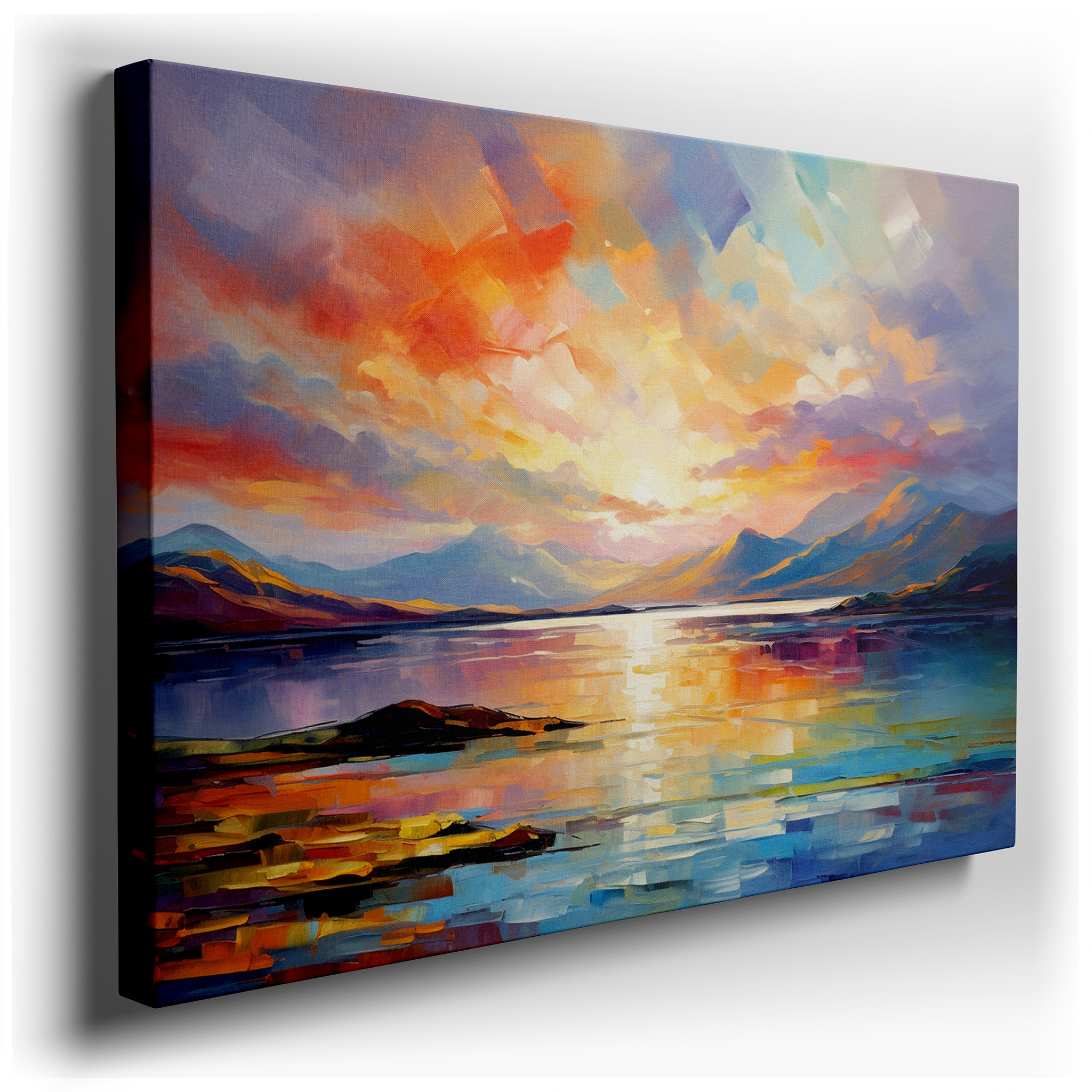Sunset Serenade - A Peaceful Impressionist Landscape Featuring Luminous Reflections, Large Canvas Wall Art for Home and