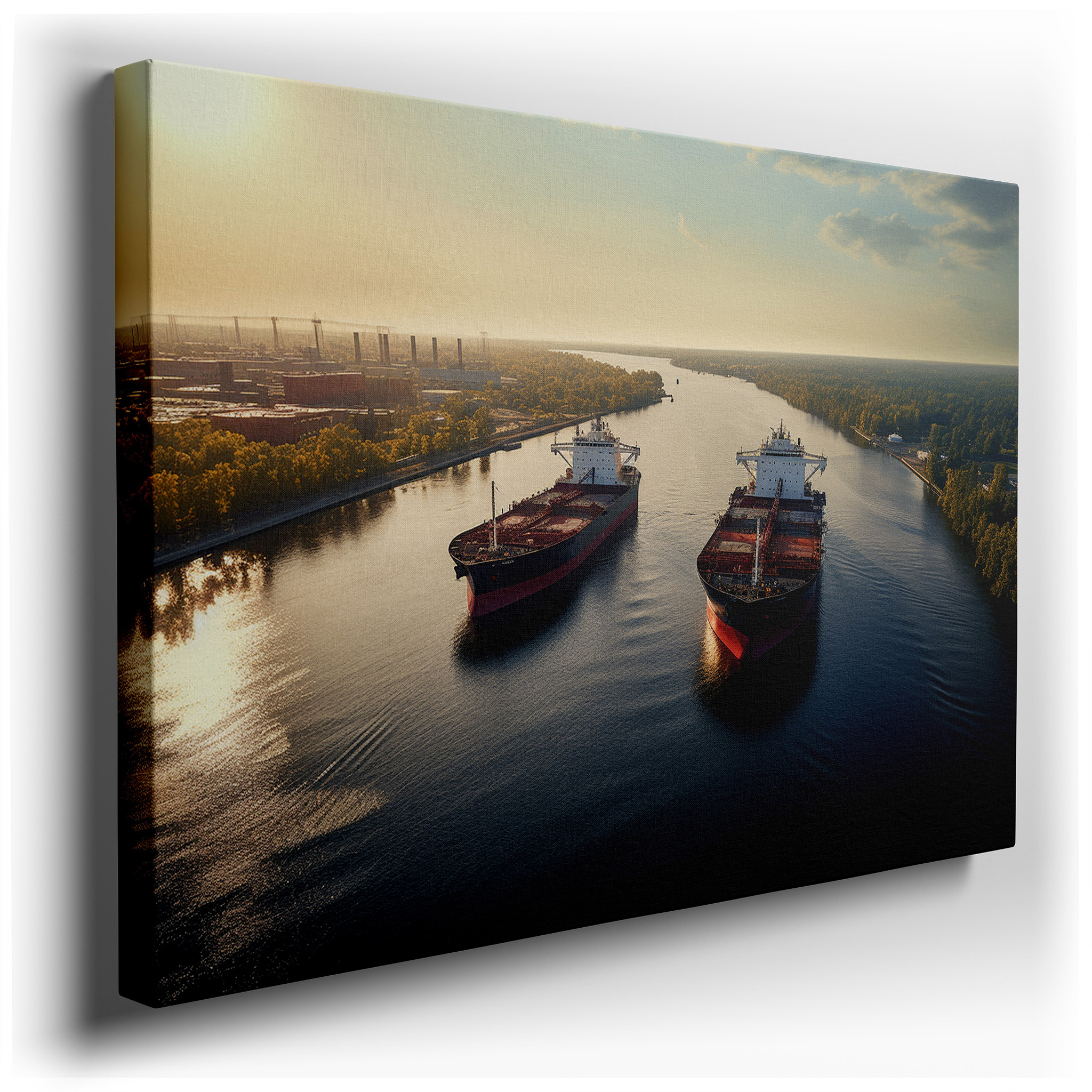 Sunset Serenade Above Maritime City - Urban and Natural Harmony Symphony Large Wall Art, Canvas Wall Art, Wall Decor