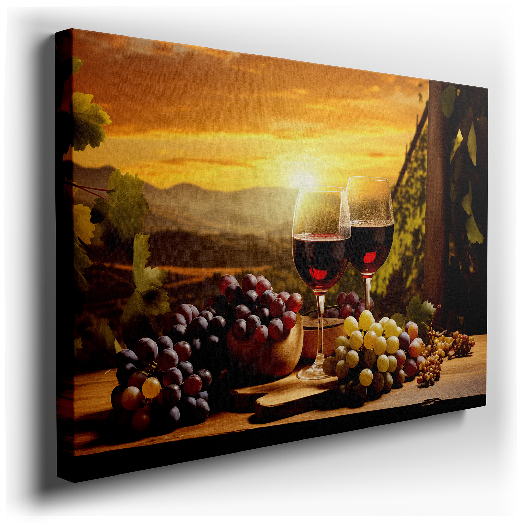 Sunset Serenade at the Vineyard: Celebrating Wine, Nature, and Togetherness - Large Wall Art, Canvas Wall Art, Wall
