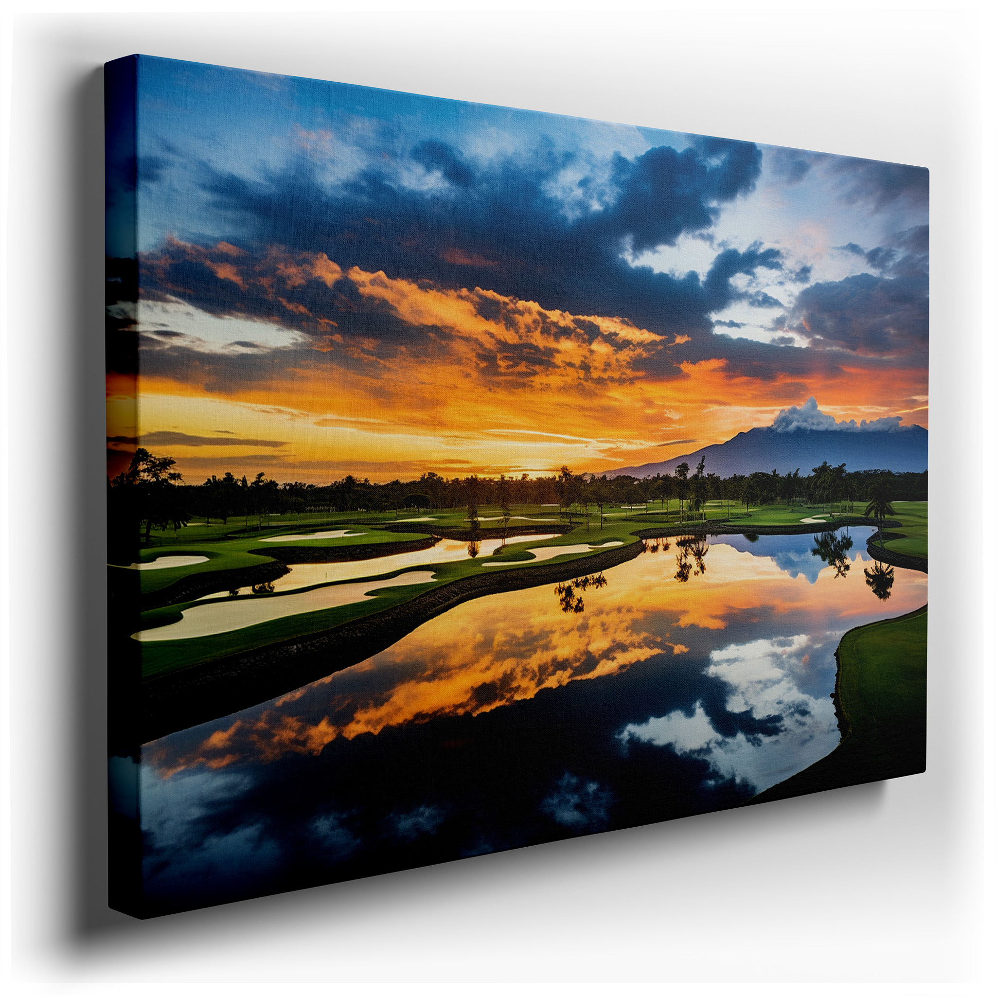 Sunset Serenity on the Golf Course - Tranquil Landscape Masterpiece, Large Canvas Wall Art for Office and Bedroom Decor