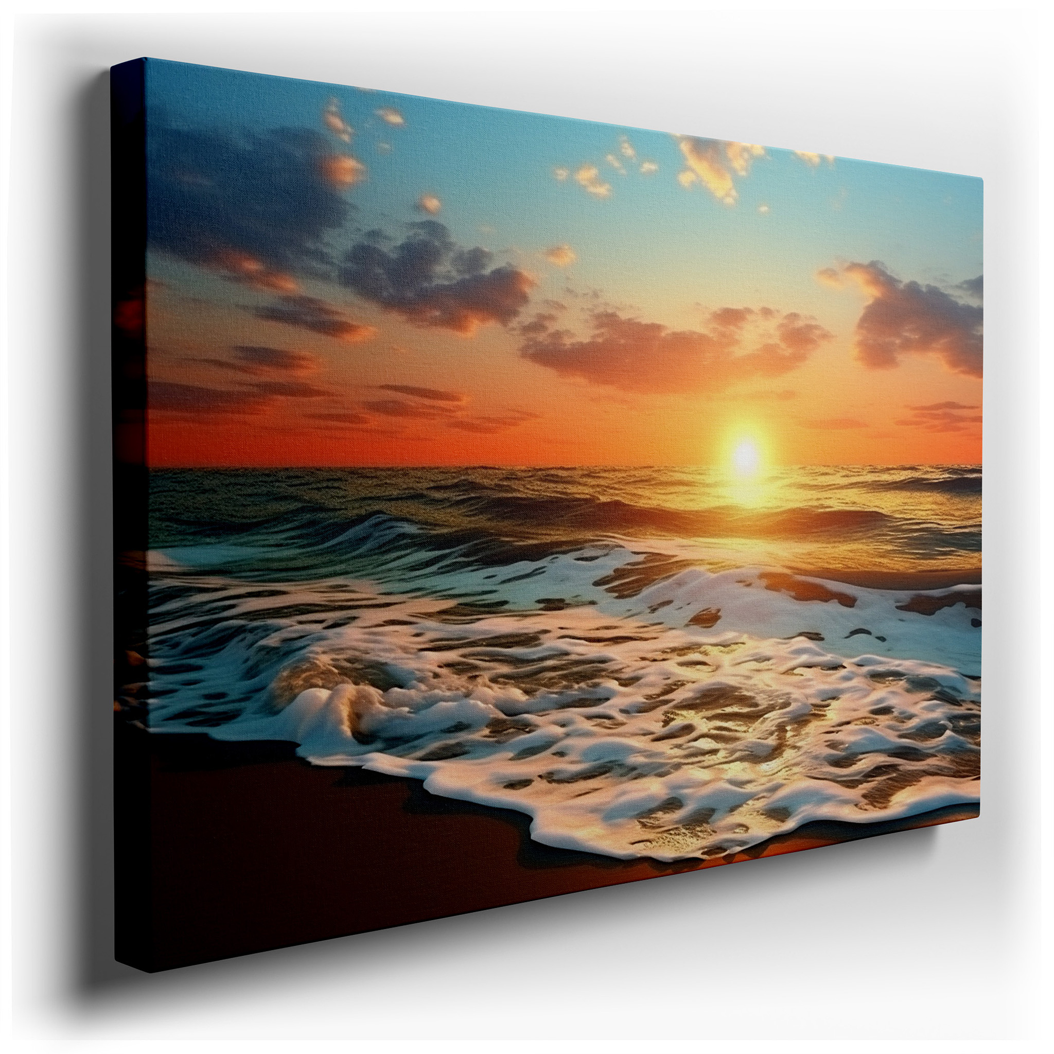 Sunset Serenity Over the Ocean - A Peaceful Mix of Fiery Skies and Soothing Waves Large Wall Art, Canvas Wall Art, Wall