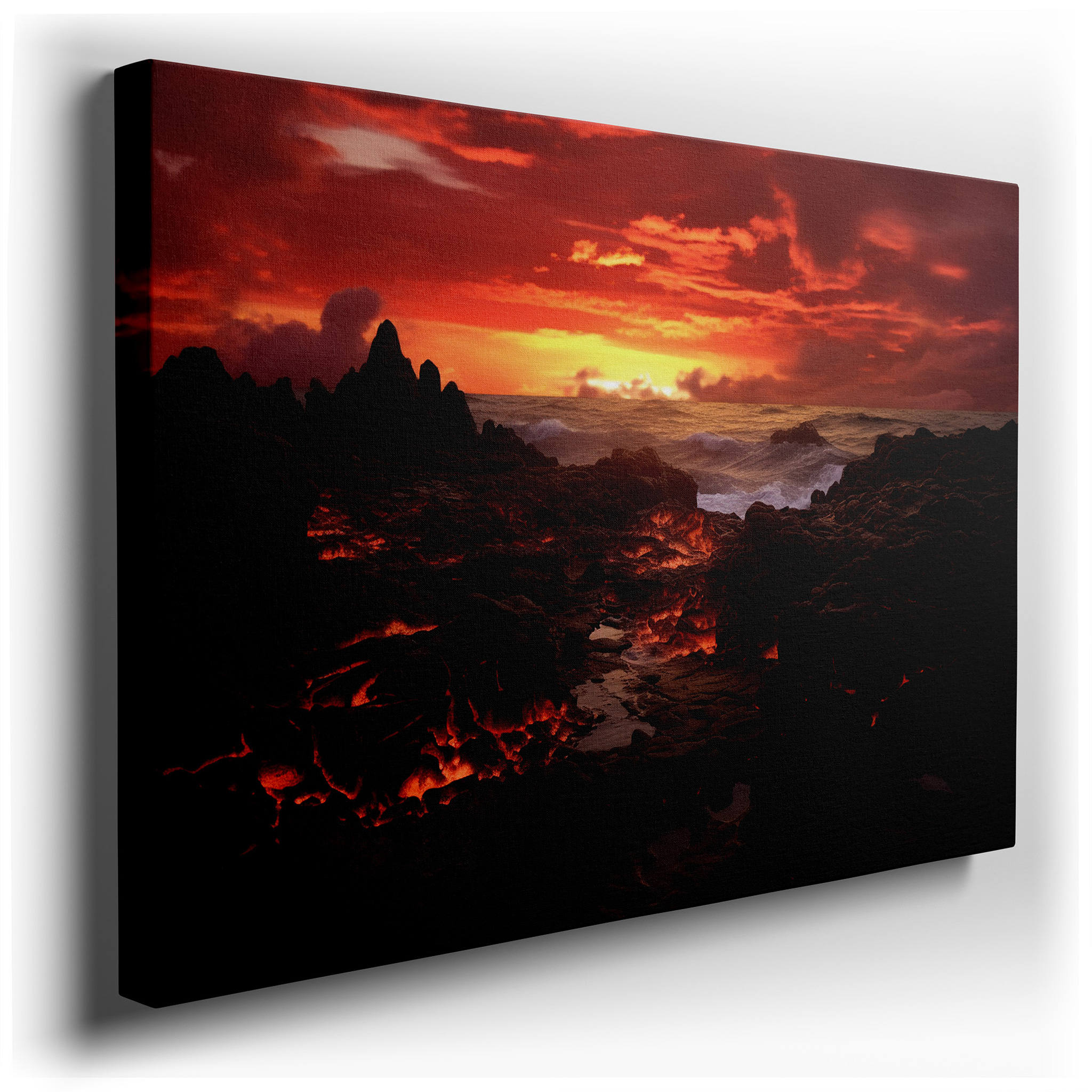 Sunset Symphony: Fiery Core and Tranquil Sea - Large Canvas Wall Art for Home and Office Decor wrapped canvas - main