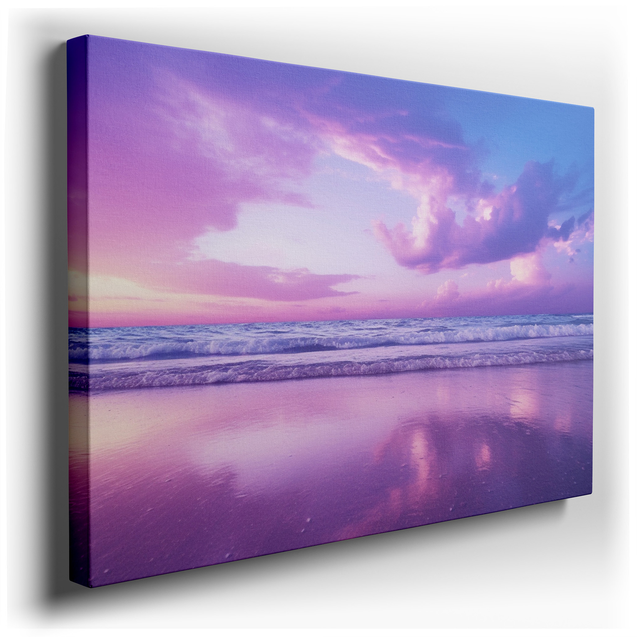 Sunset Symphony in Pink and Purple: Tranquil Ocean Reflections Large Wall Art, Canvas Decor for Office and Bedroom