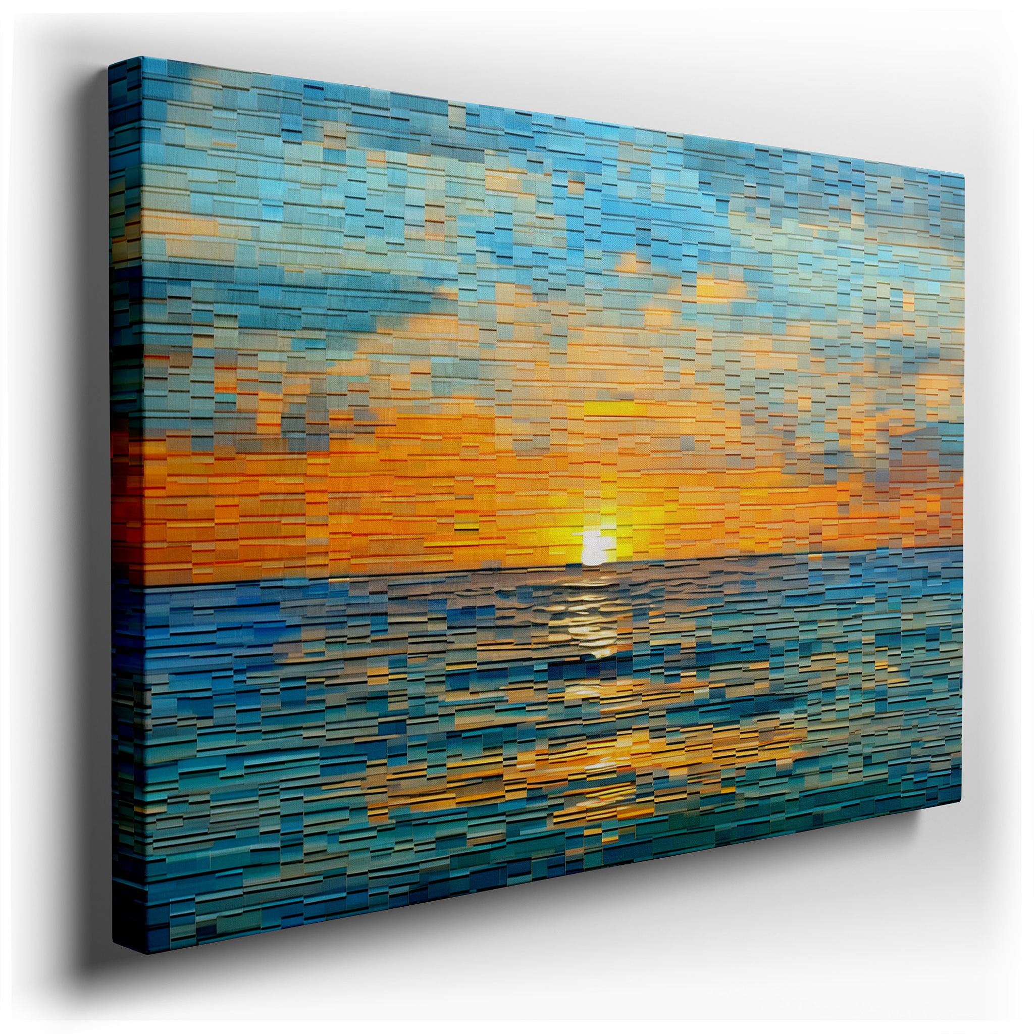 Sunset Symphony Over the Ocean - Fiery Waves and Tranquil Hues Dance Large Wall Art, Canvas Wall Art, Wall Decor for