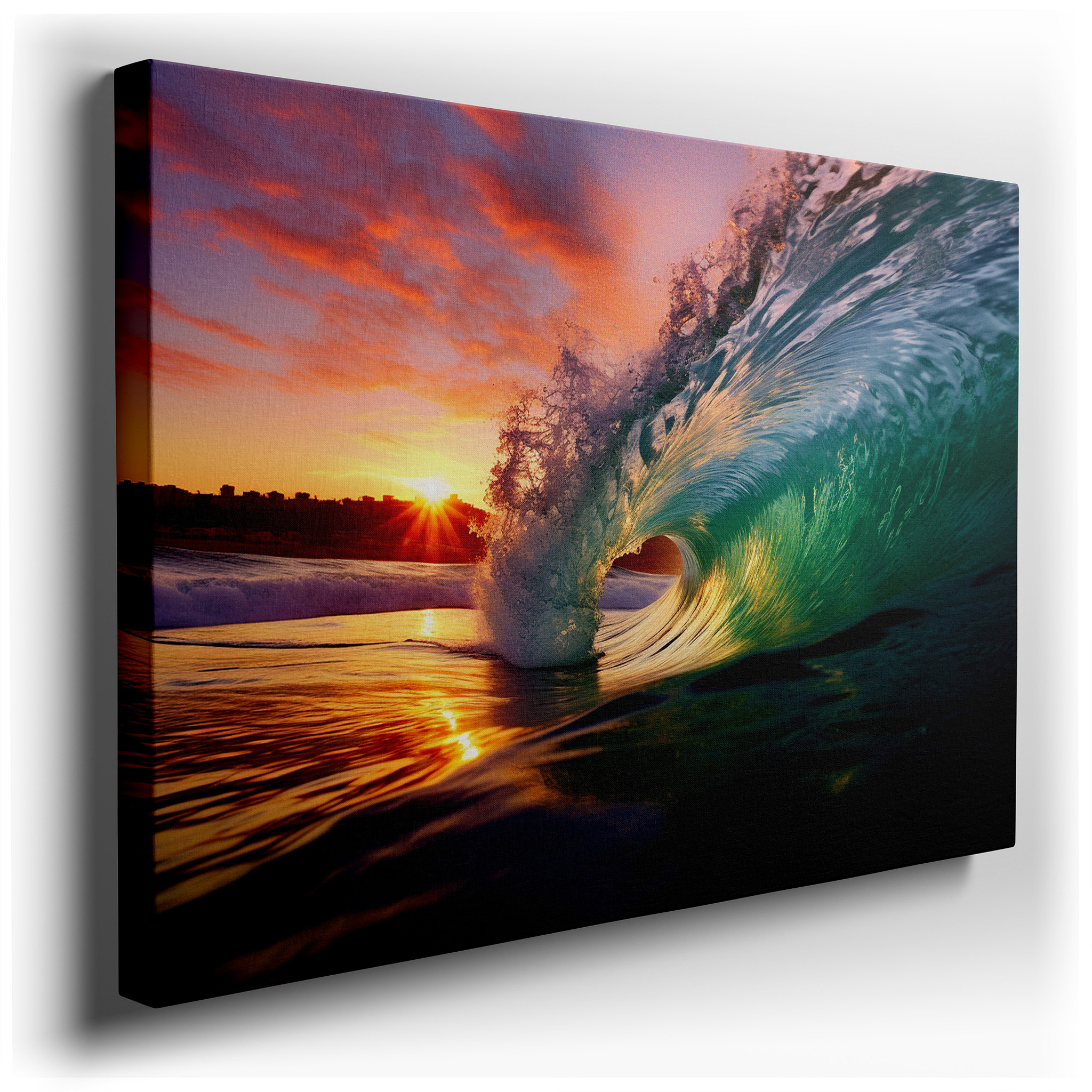 Sunset Wave Spectrum - Vibrant Ocean Blues and Warm Sky Tones Large Wall Art, Canvas Wall Art, Wall Decor for Office