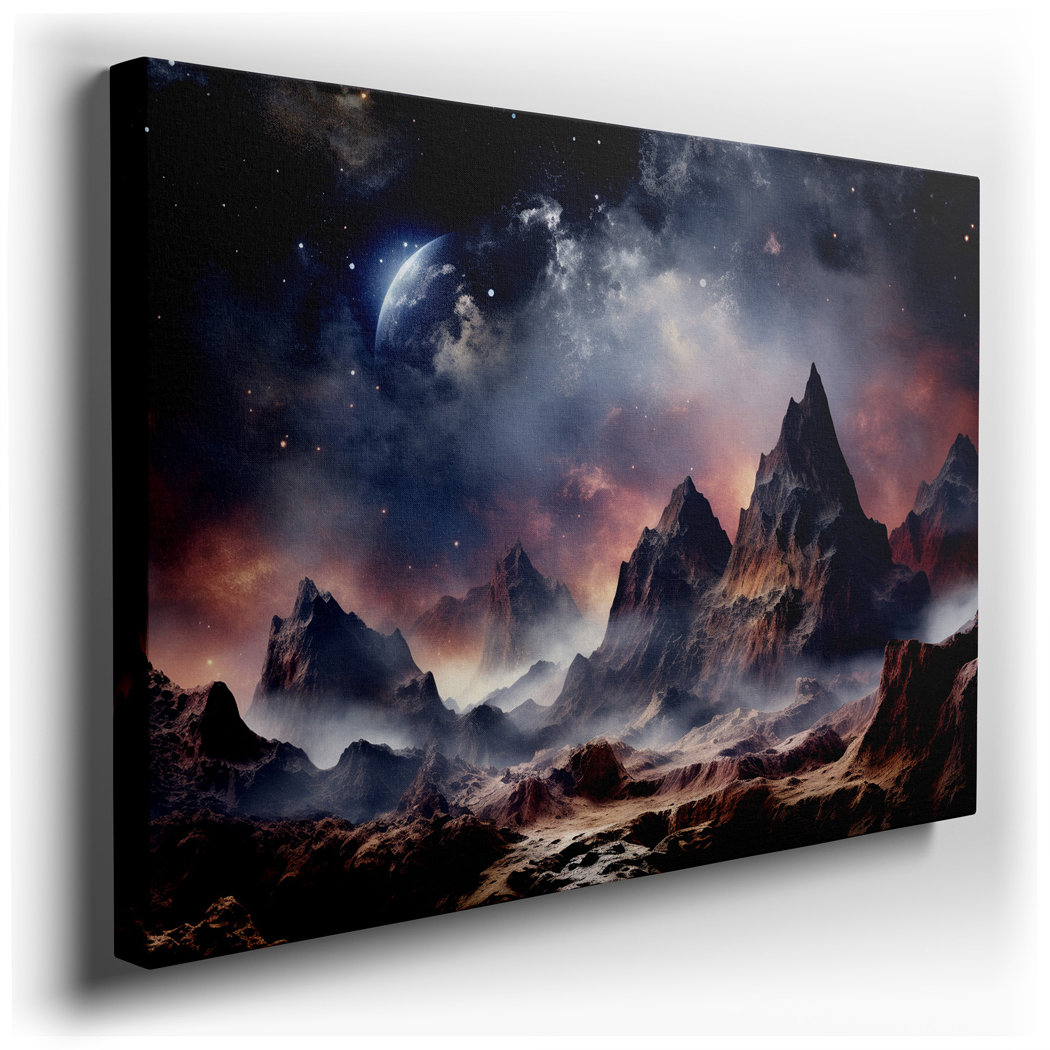 Surreal Alien Landscape Wall Art: Ethereal Mountains and Cosmic Splendor - Large Canvas Art for Office and Bedroom