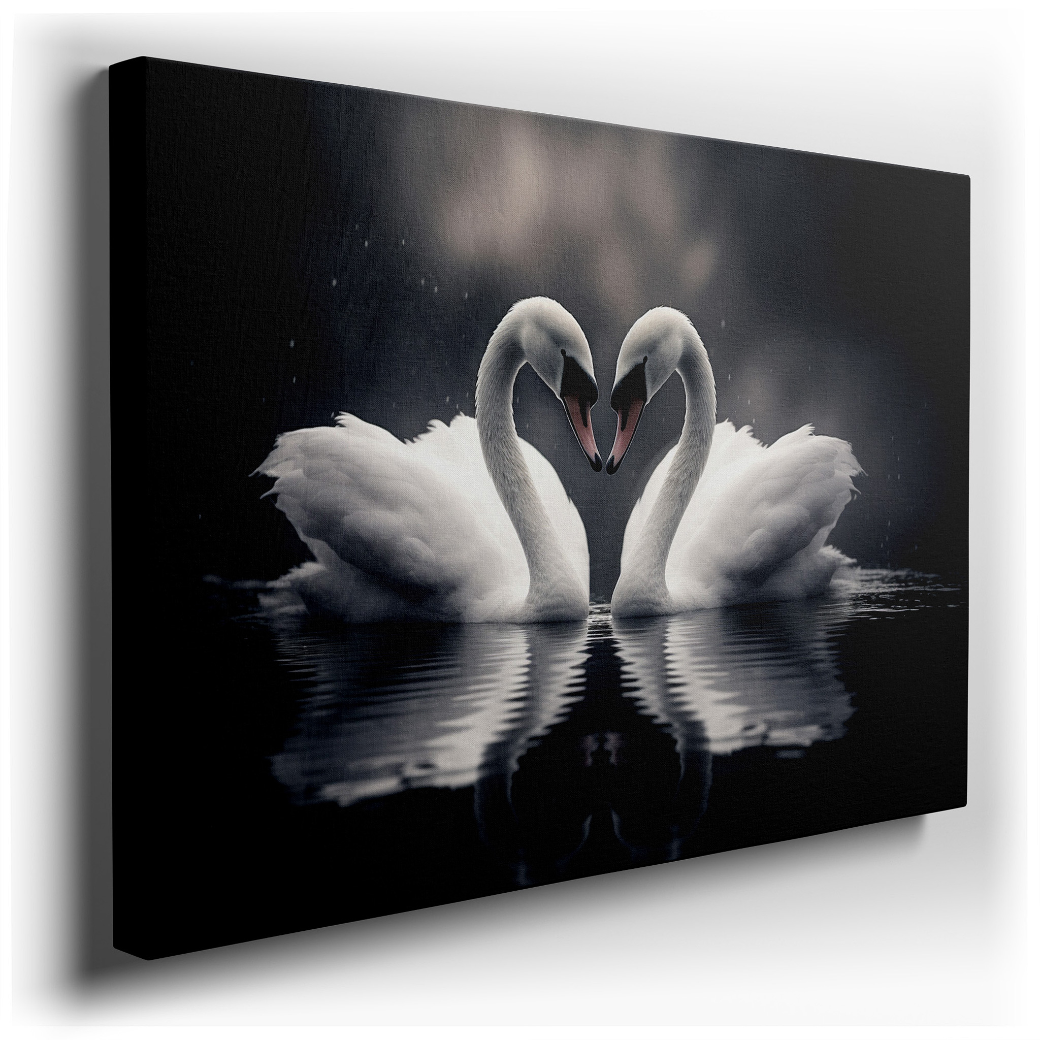 Swan Embrace Wall Art: Symbol of Love and Unity on Tranquil Waters - Large Canvas for Home and Office Decor wrapped