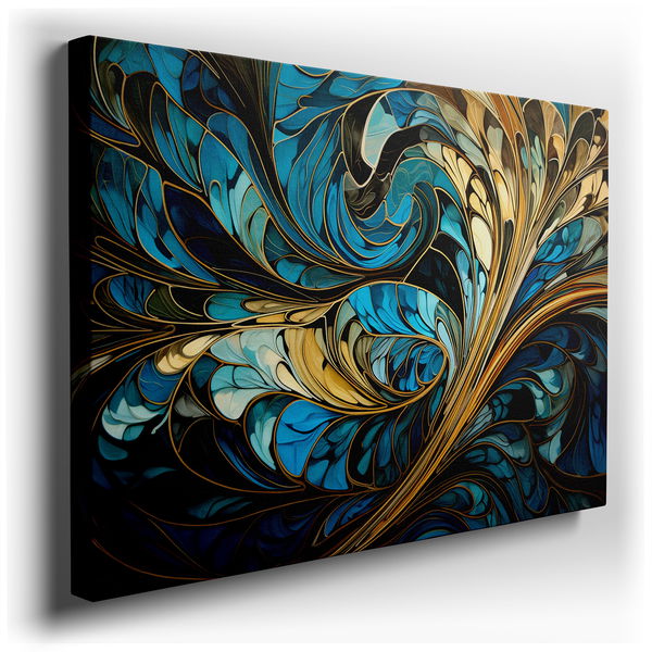 Swirling Blues and Golden Hues - Abstract Canvas Wall Art