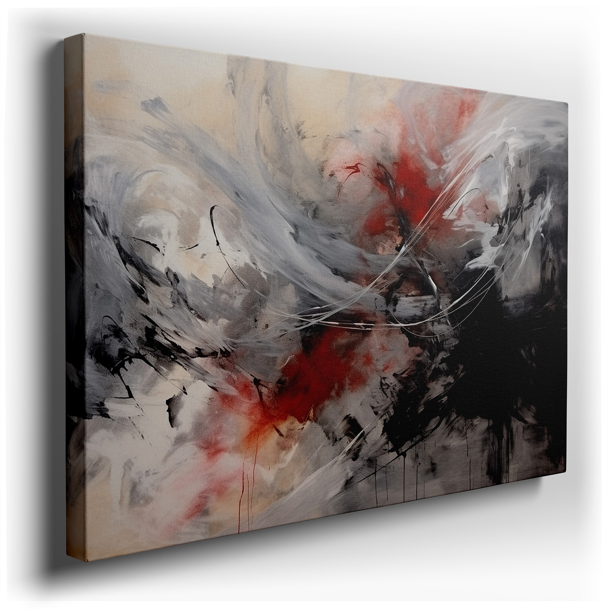 Swirling Chaos and Passion: Large Wall Art in Reds, Blacks, and Whites for Office, Bedroom, and Living Room Decor