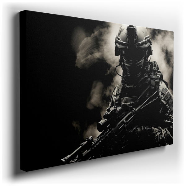 Tactical Soldier in Smoke - Expressive Realism Canvas Wall Art