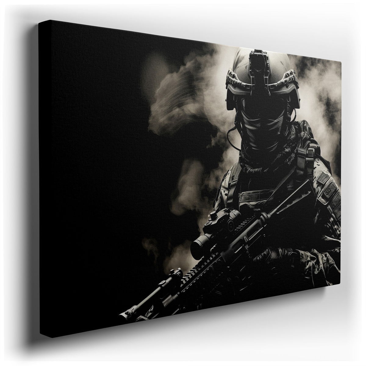 Tactical Soldier in Smoke - Expressive Realism Canvas Wall Art