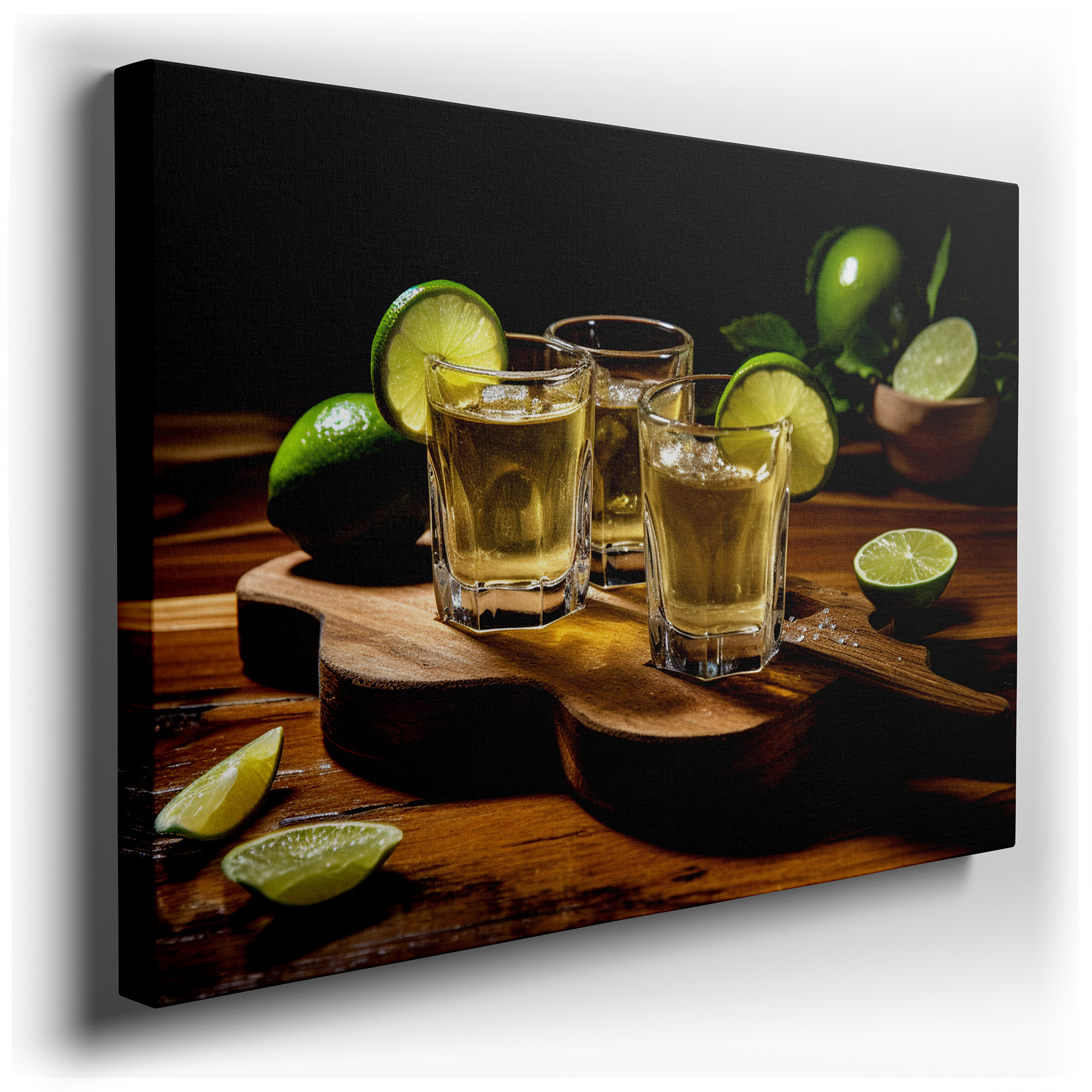 Tequila Shots with Lime on Rustic Wood: Celebrating Warmth and Conviviality - Large Wall Art, Canvas Wall Art, Wall