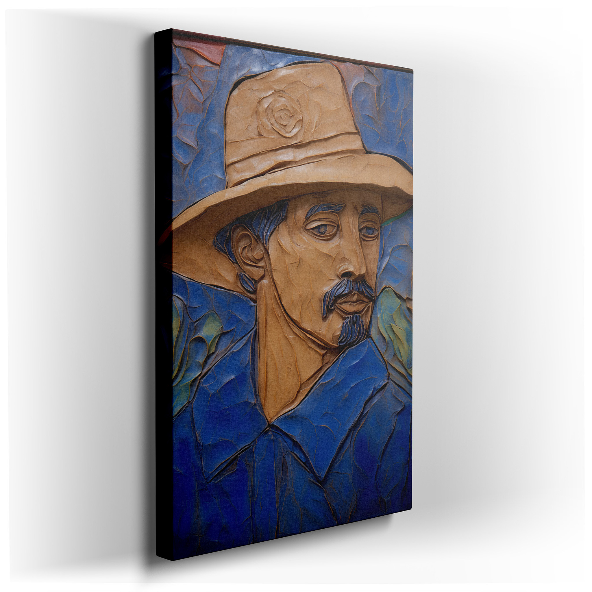 The Mysterious Gentleman in a Broad - Brimmed Hat: Exploring Textural Contrasts and Emotional Depths - Large Wall Art,