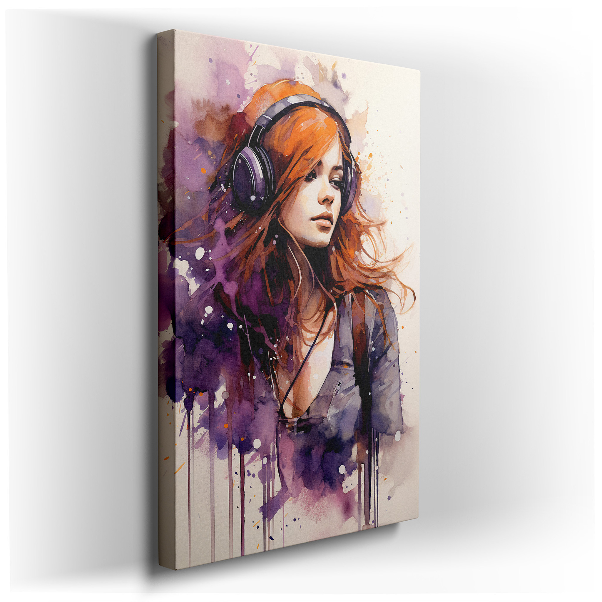 The Tranquil Harmony of a Red - Haired Woman Engulfed in Music Large Wall Art, Canvas Wall Art, Wall Decor for Office