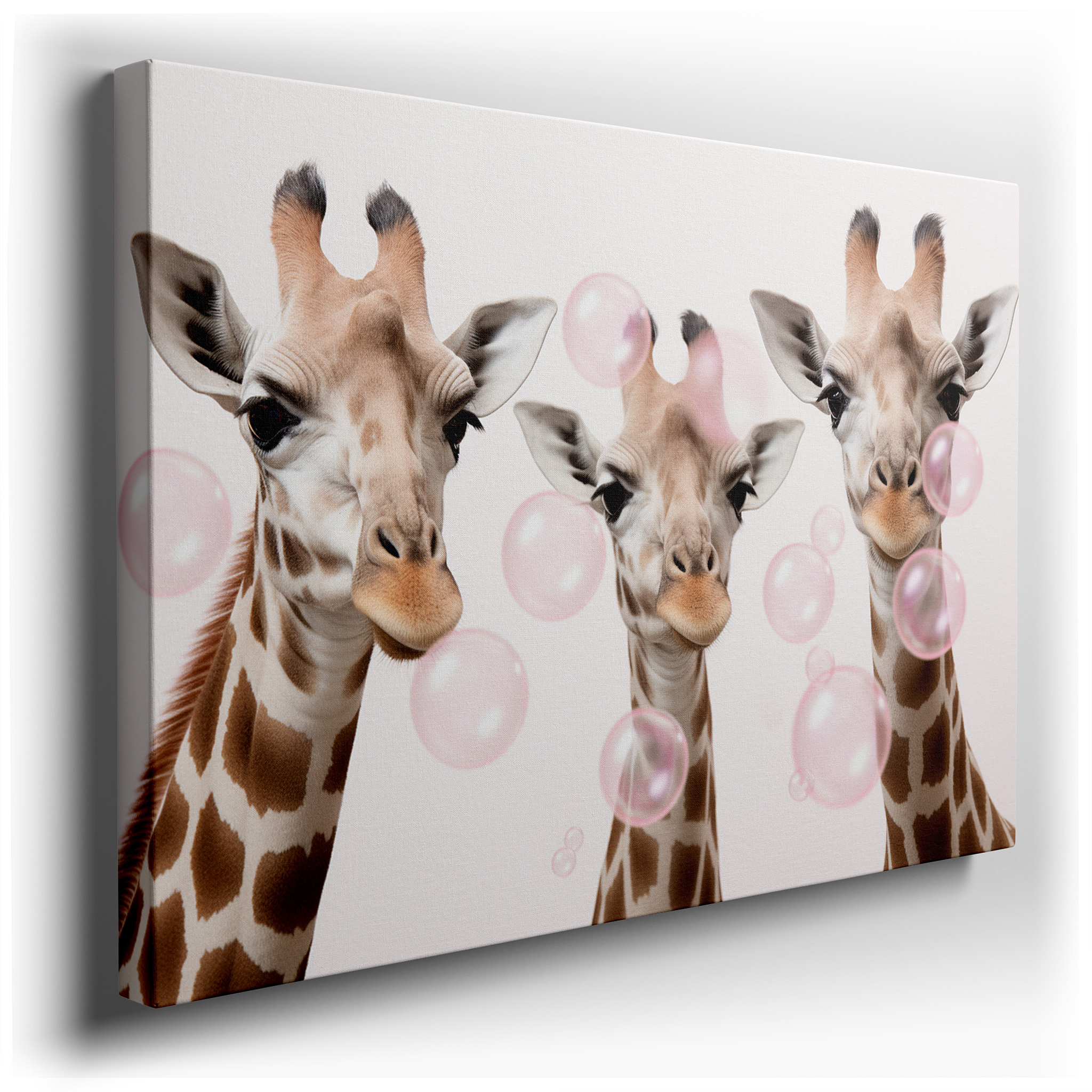 Three Joyful Giraffes Among Sparkling Bubbles, Whimsical Delight Large Wall Art, Canvas Wall Art, Wall Decor for Office