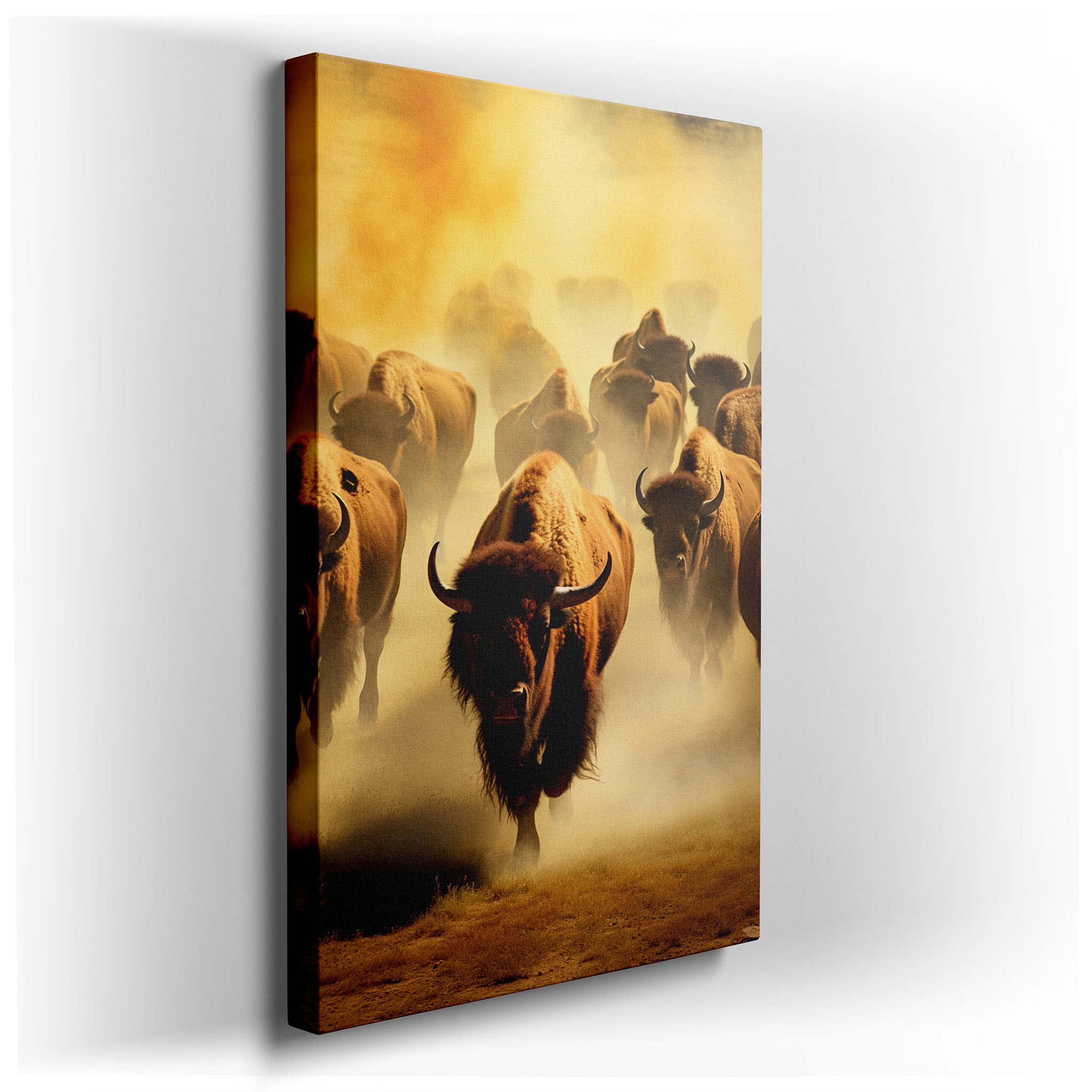 Thundering Herd Across the Plains - Dynamic Buffalo Movement Large Wall Art, Canvas Wall Art, Wall Decor for Office and