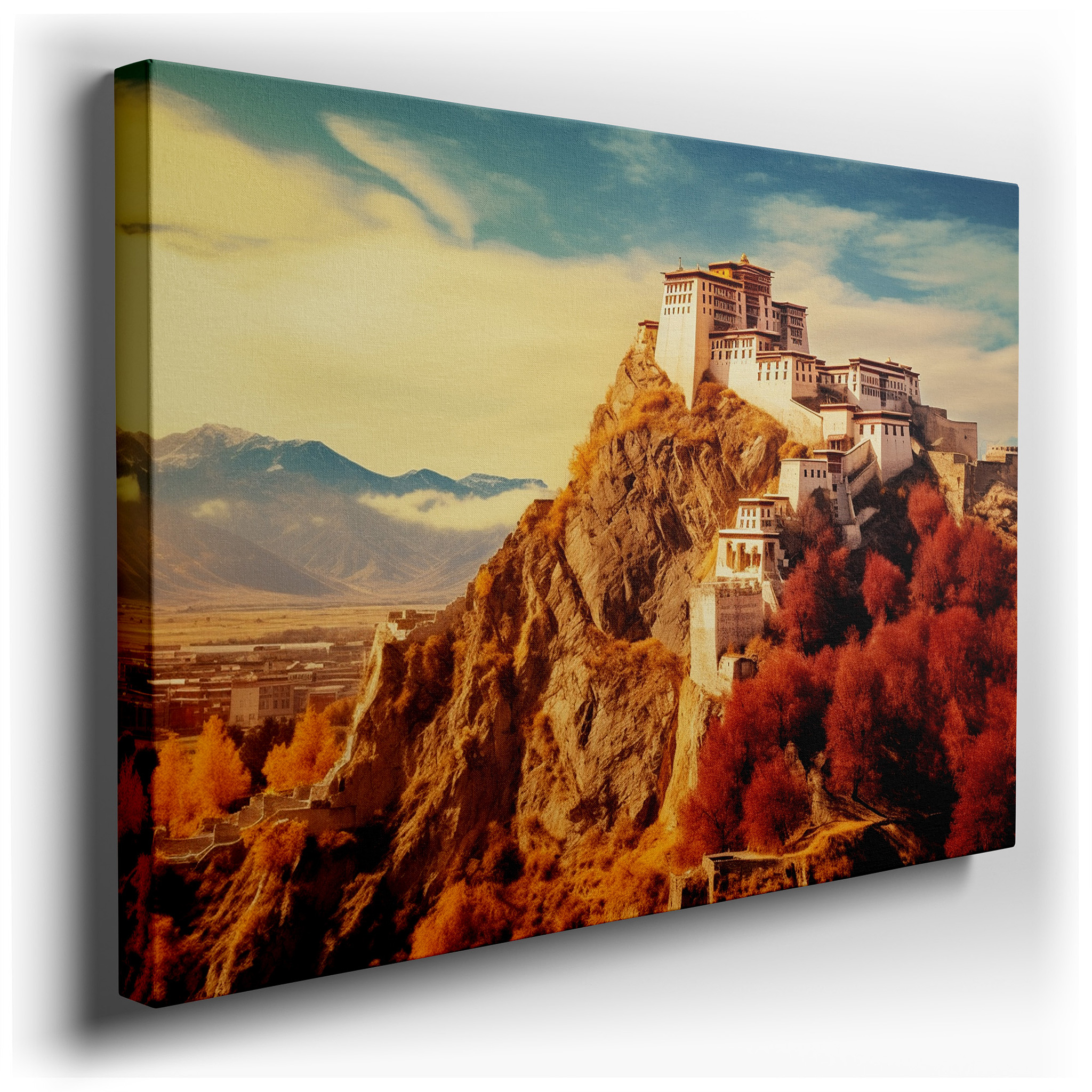 Tibetan Monastery in Autumn Splendor Wall Art: A Sanctuary of Enlightenment and Tranquility - Large Canvas Wall Decor