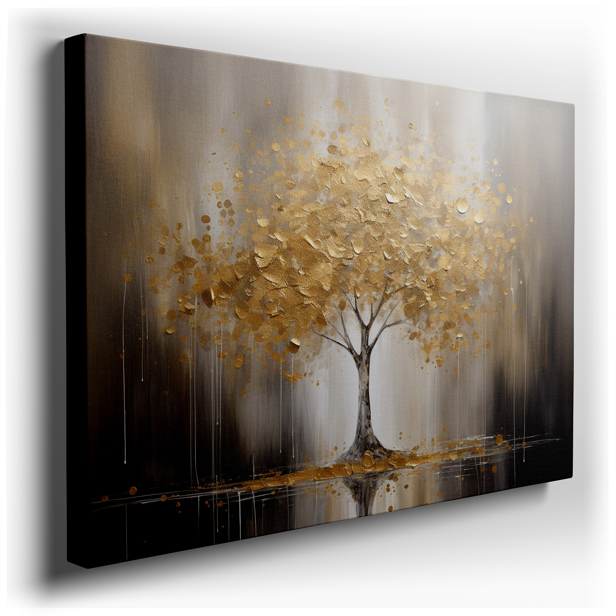 Timeless Beauty and Resilience Golden Tree Large Wall Art, Canvas Wall Decor for Office and Bedroom wrapped canvas -