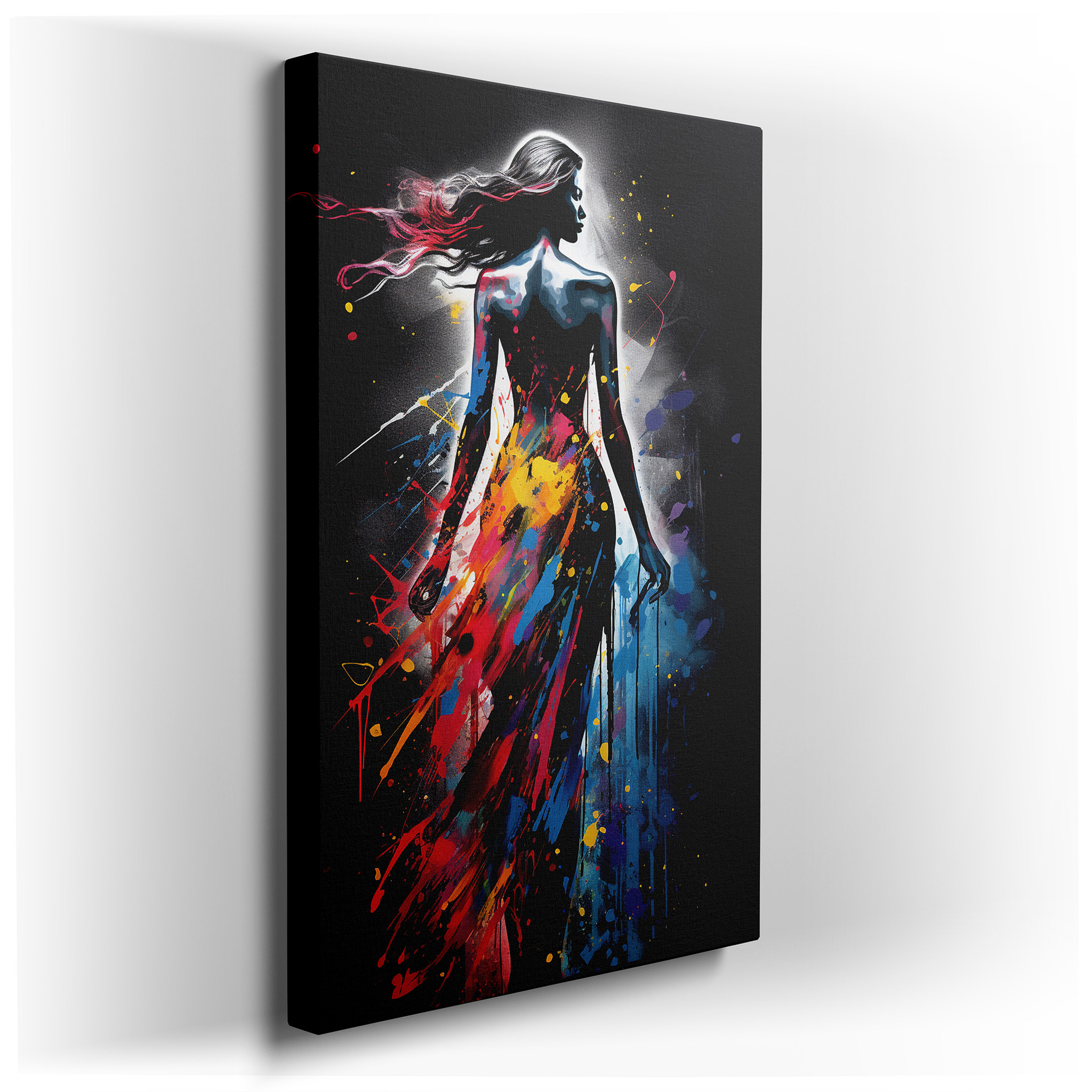 Timeless Elegance and Femininity: Woman's Silhouette Against Vivid Color Burst - Large Canvas Wall Art Decor wrapped