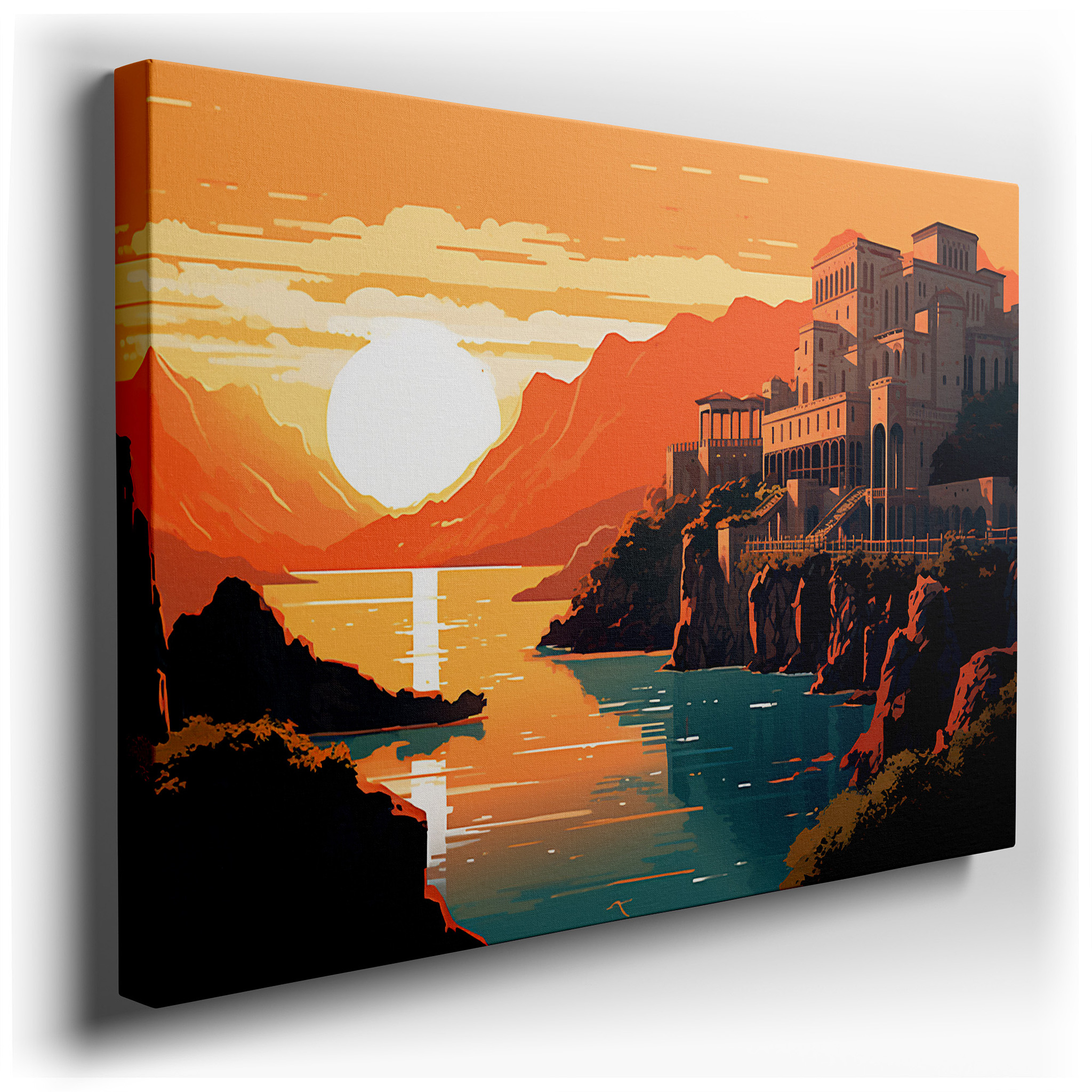 Timeless Harmony of Historical Architecture and Sunset Glow: Large Canvas Wall Art for Office, Bedroom, and Living Room