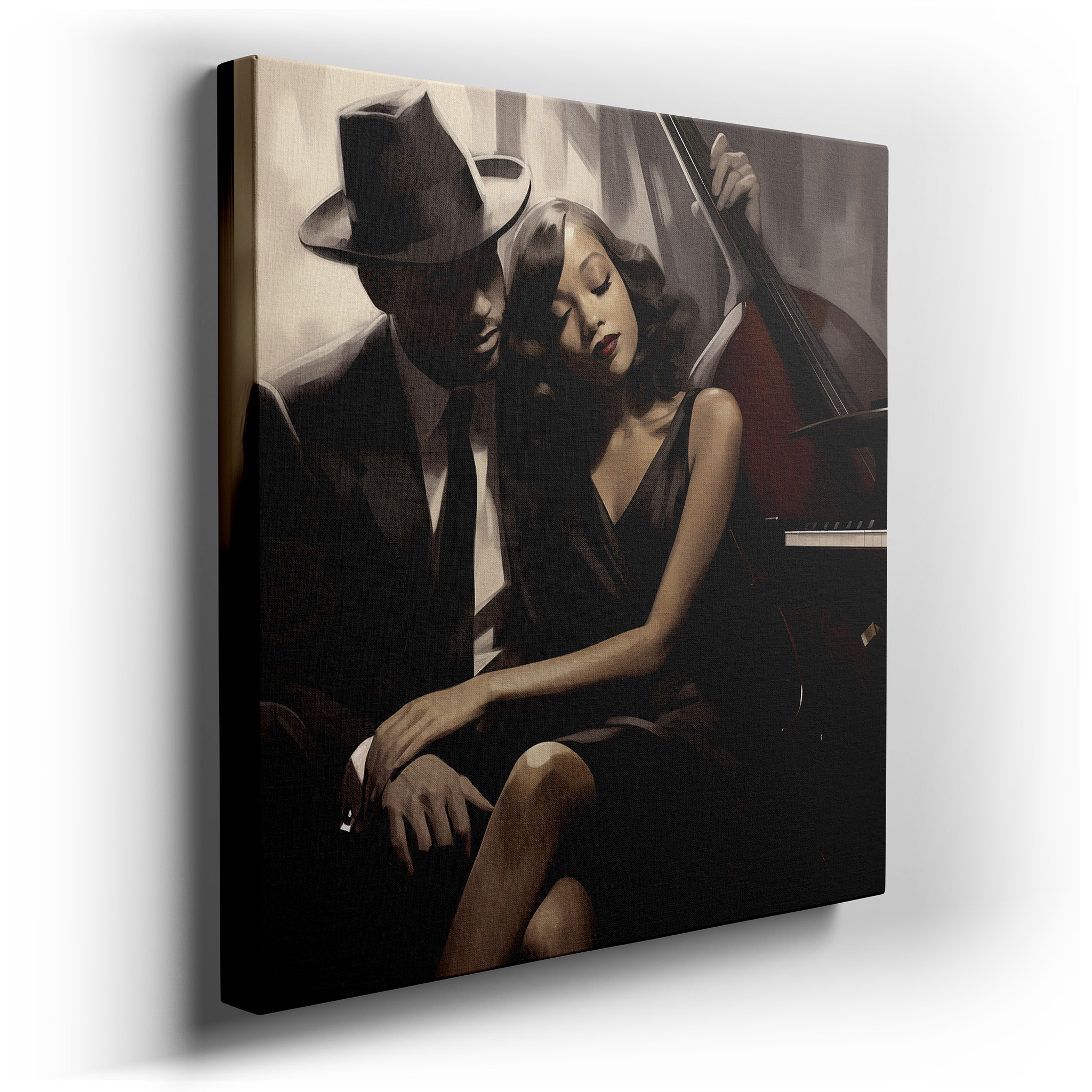 Timeless Love and Music in Black and White: A Romantic Symphony of Intimacy and Artistic Expression - Large Canvas Wall