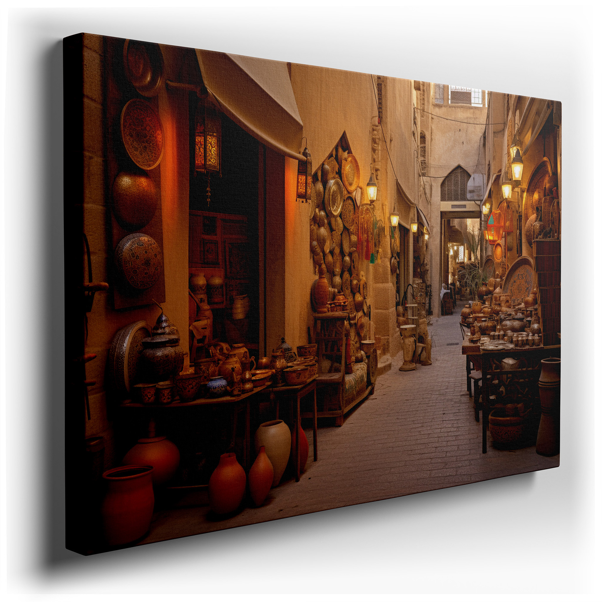 Timeless Marketplace Ambiance, Warm and Welcoming Cultural Scene Large Wall Art, Canvas Wall Art, Wall Decor for Office