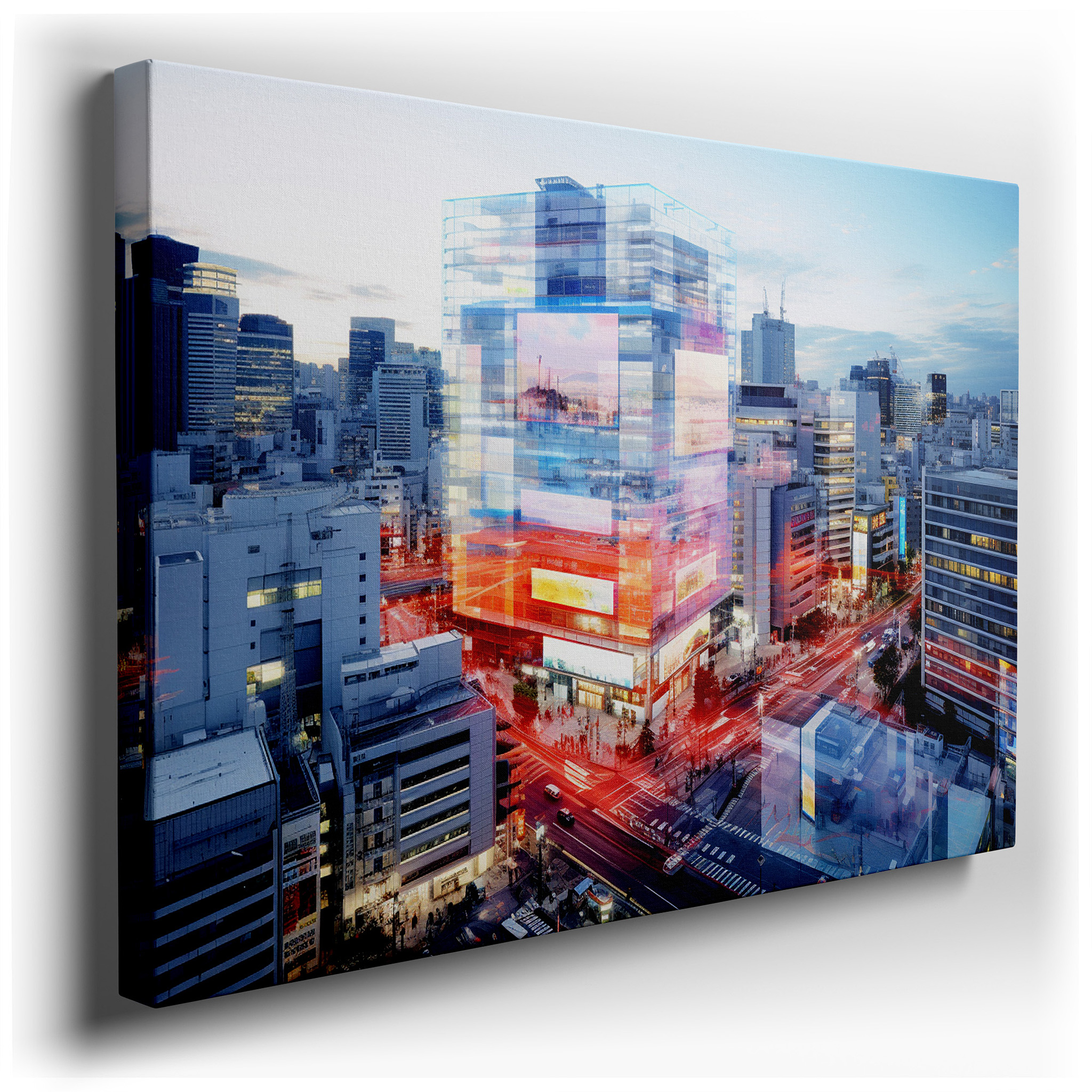 Tokyo Twilight Glow: Neon Lights and Urban Pulse - Mesmerizing Cityscape Large Wall Art, Canvas Wall Art, Wall Decor